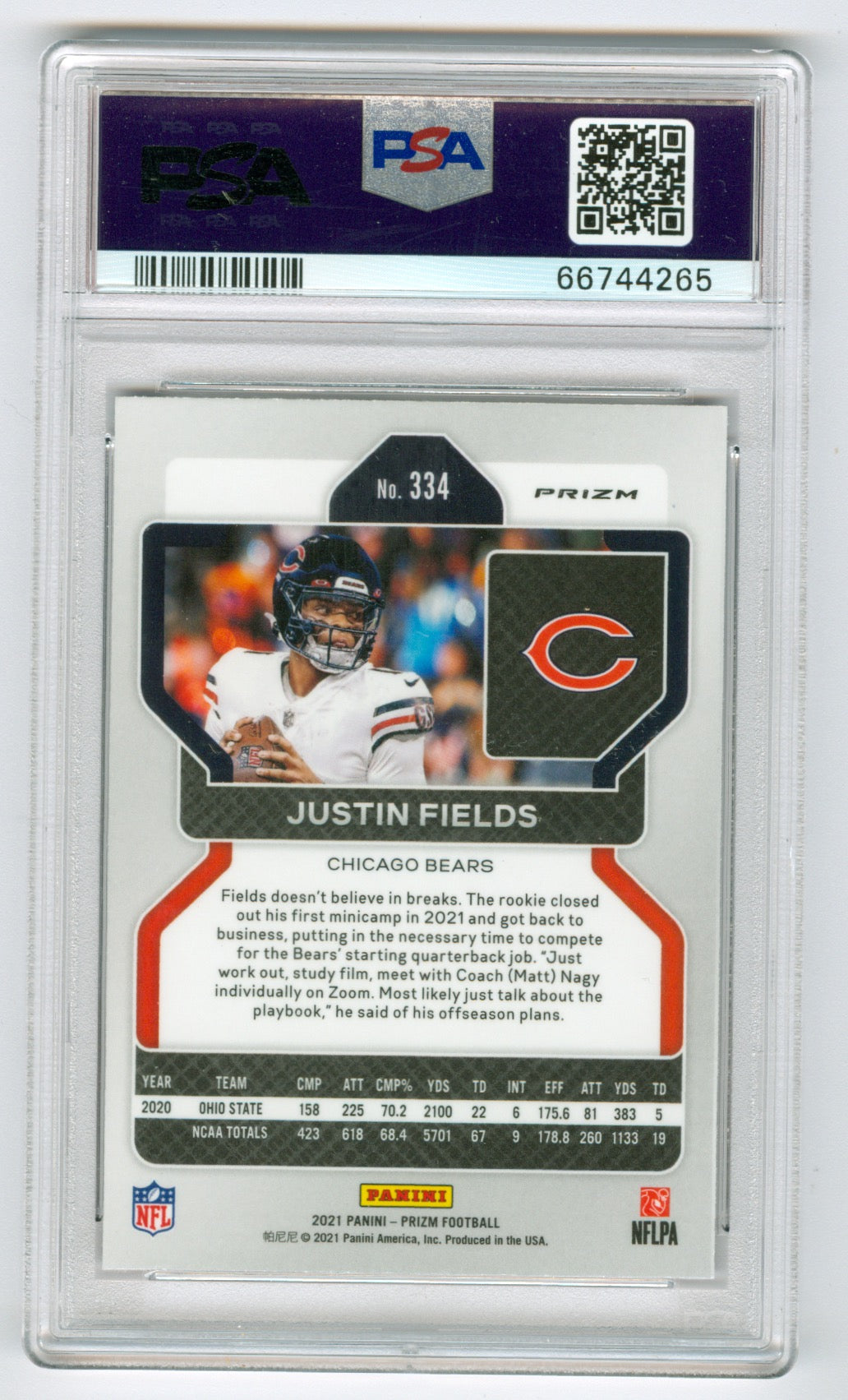 2021 Panini Prizm Red/White/Blue Prizm #334 Justin Fields PSA 10 (Rookie)