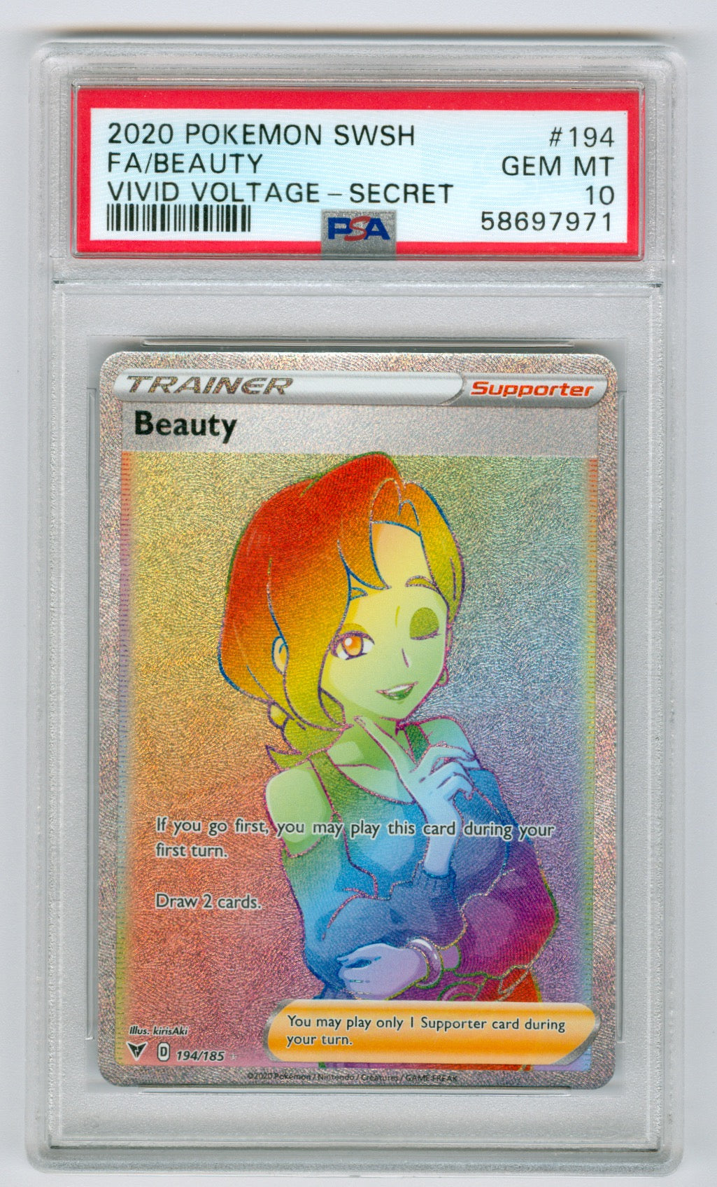 2020 Pokemon Vivid Voltage #194 Beauty- Full Art Secret Rare PSA 10