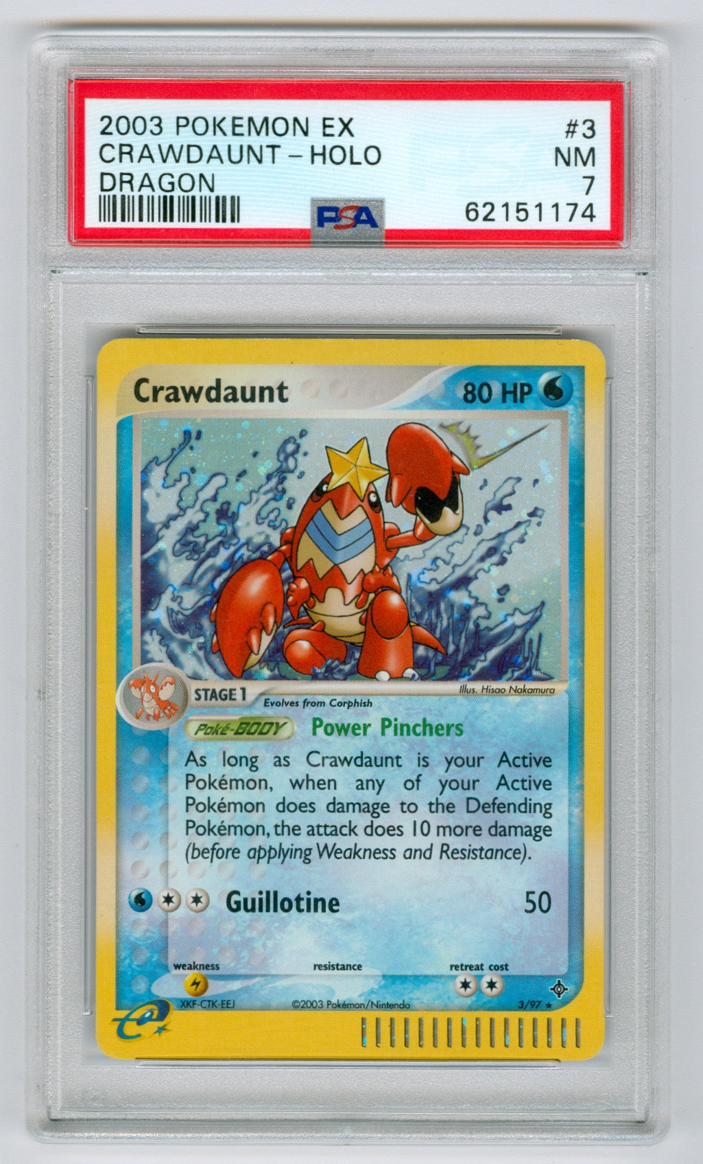 2003 Pokemon Dragon #3 Crawdaunt- Holo PSA 7