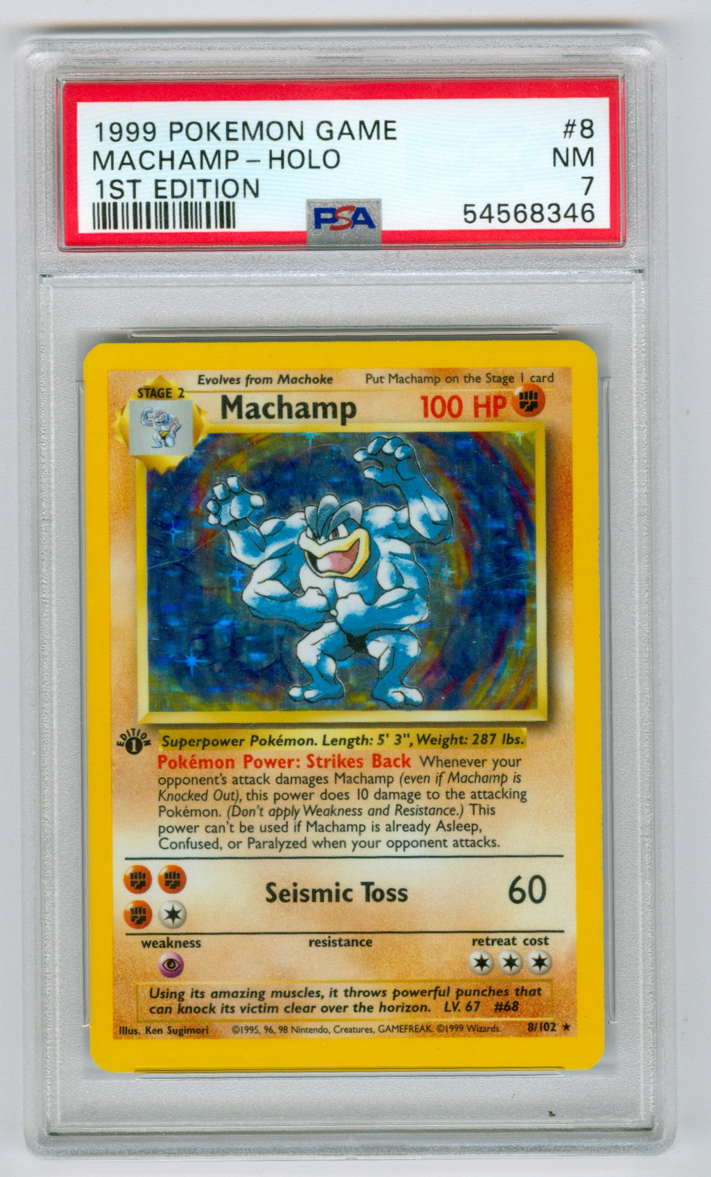 1999 Pokemon Base Set 1st Edition #8 Machamp- Holo PSA 7