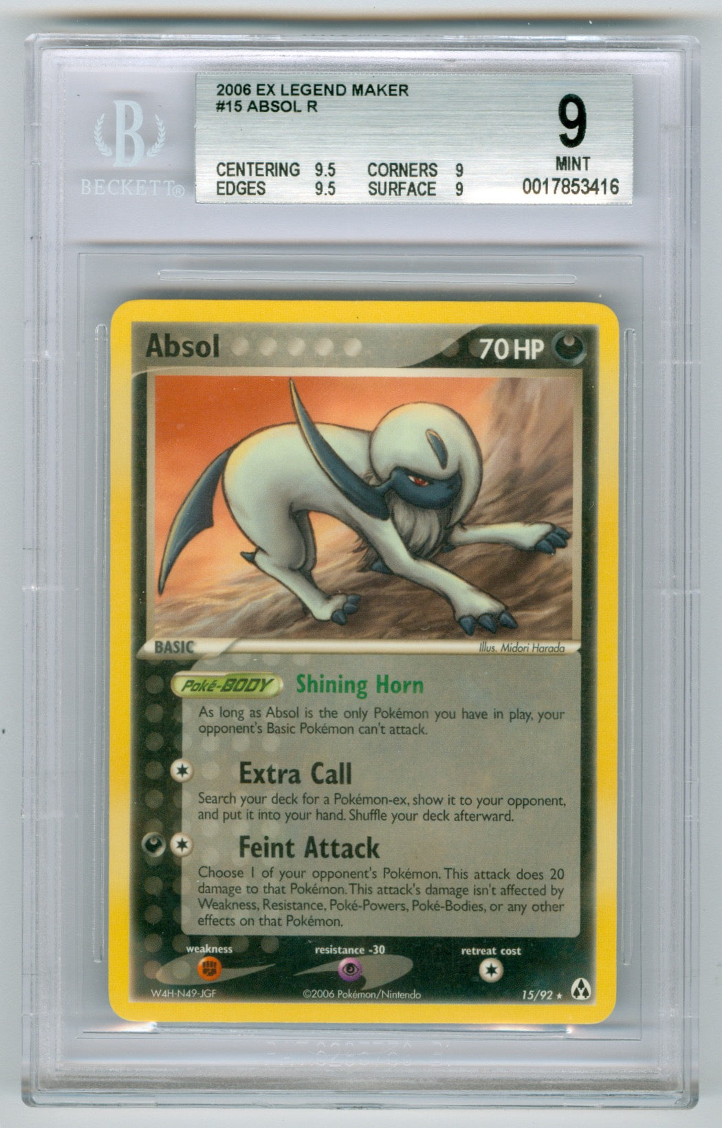 2006 Pokemon Legend Maker #15 Absol BGS 9