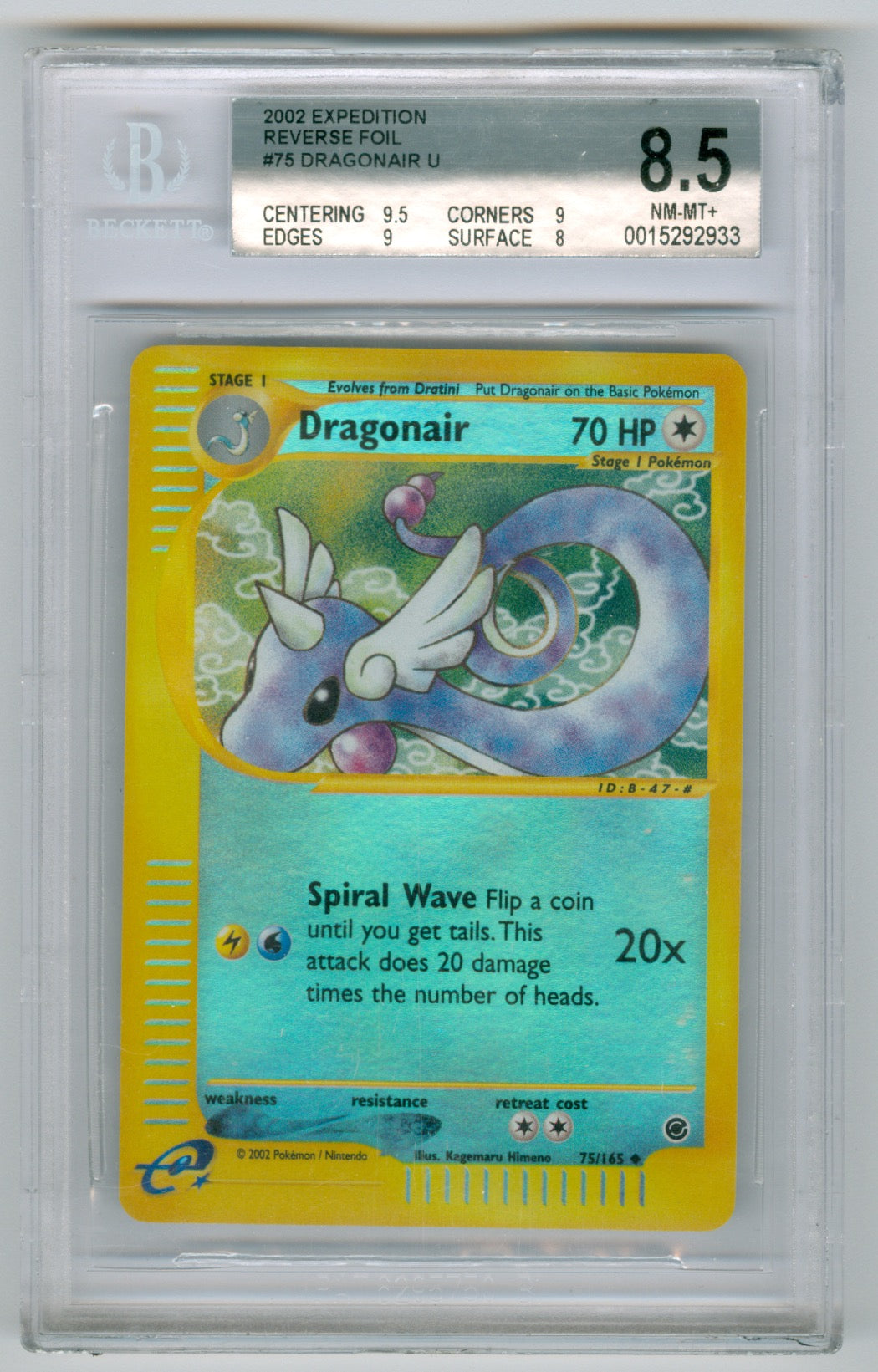 2002 Pokemon Expedition #75 Dragonair- Reverse Holo BGS 8.5 (Damaged Case)