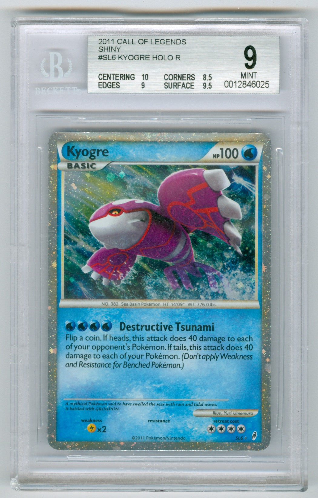 2011 Pokemon Call of Legends #SL6 Kyogre- Holo BGS 9 (Damaged Case)