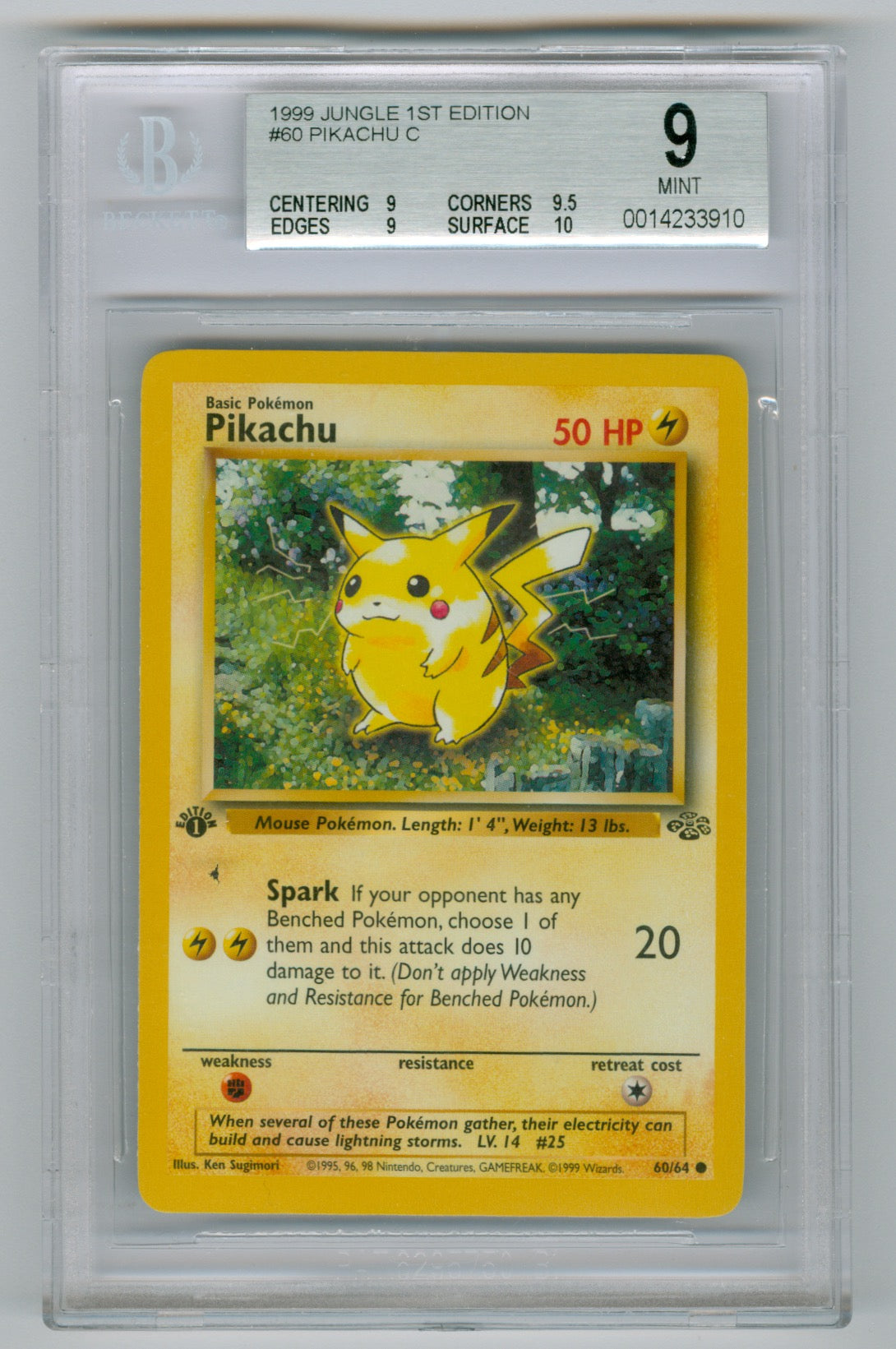 1999 Pokemon Jungle 1st Edition #60 Pikachu BGS 9