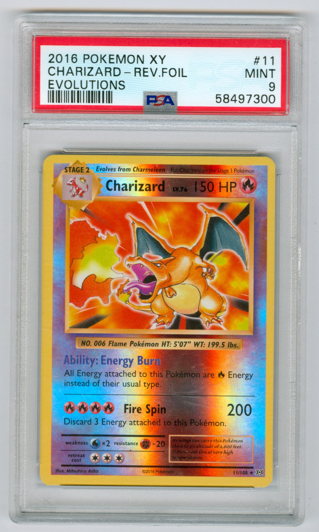 2016 Pokemon Evolutions #11 Charizard- Reverse Holo PSA 9
