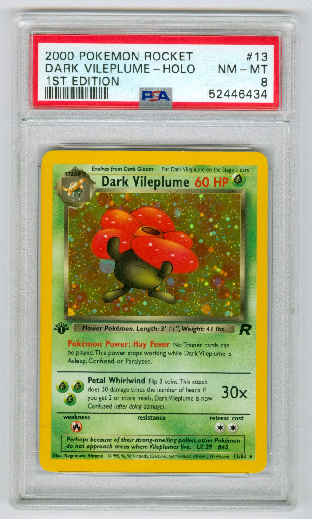 2000 Pokemon Rocket 1st Edition #13 Dark Vileplume- Holo PSA 8