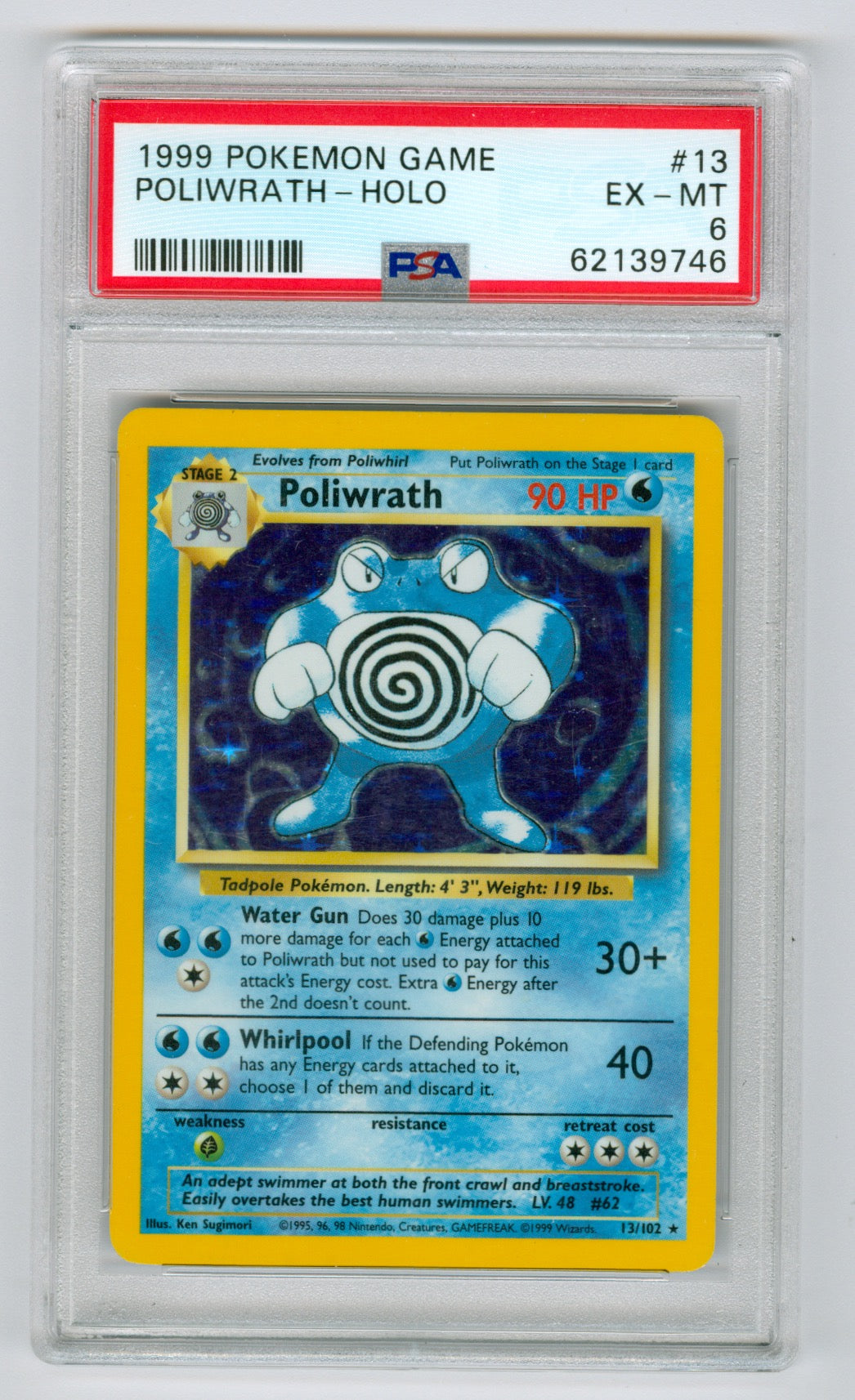 1999 Pokemon Base Set Unlimited #13 Poliwrath- Holo PSA 6