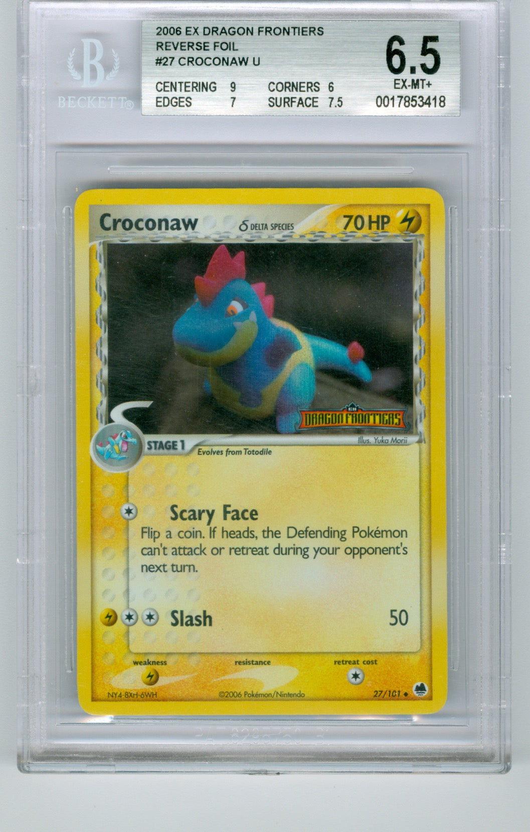 2006 Pokemon Dragon Frontiers #27 Croconaw- Reverse Holo BGS 6.5
