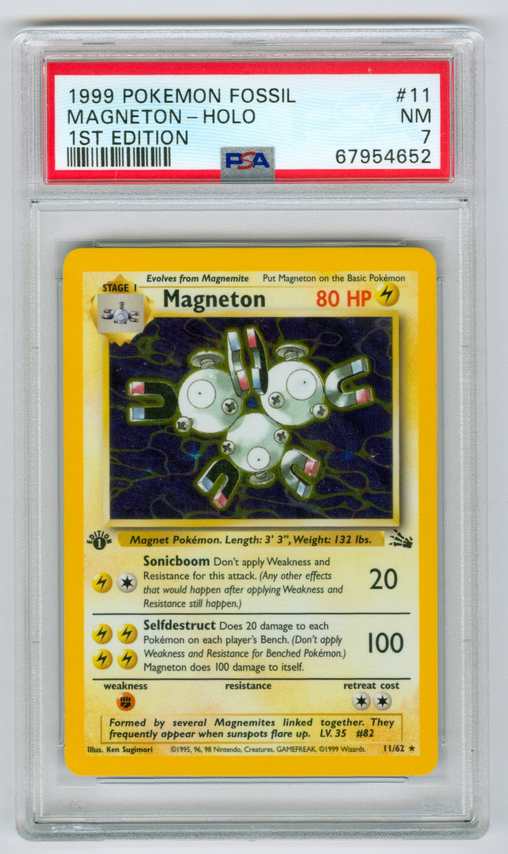 1999 Pokemon Fossil 1st Edition #11 Magneton- Holo PSA 7