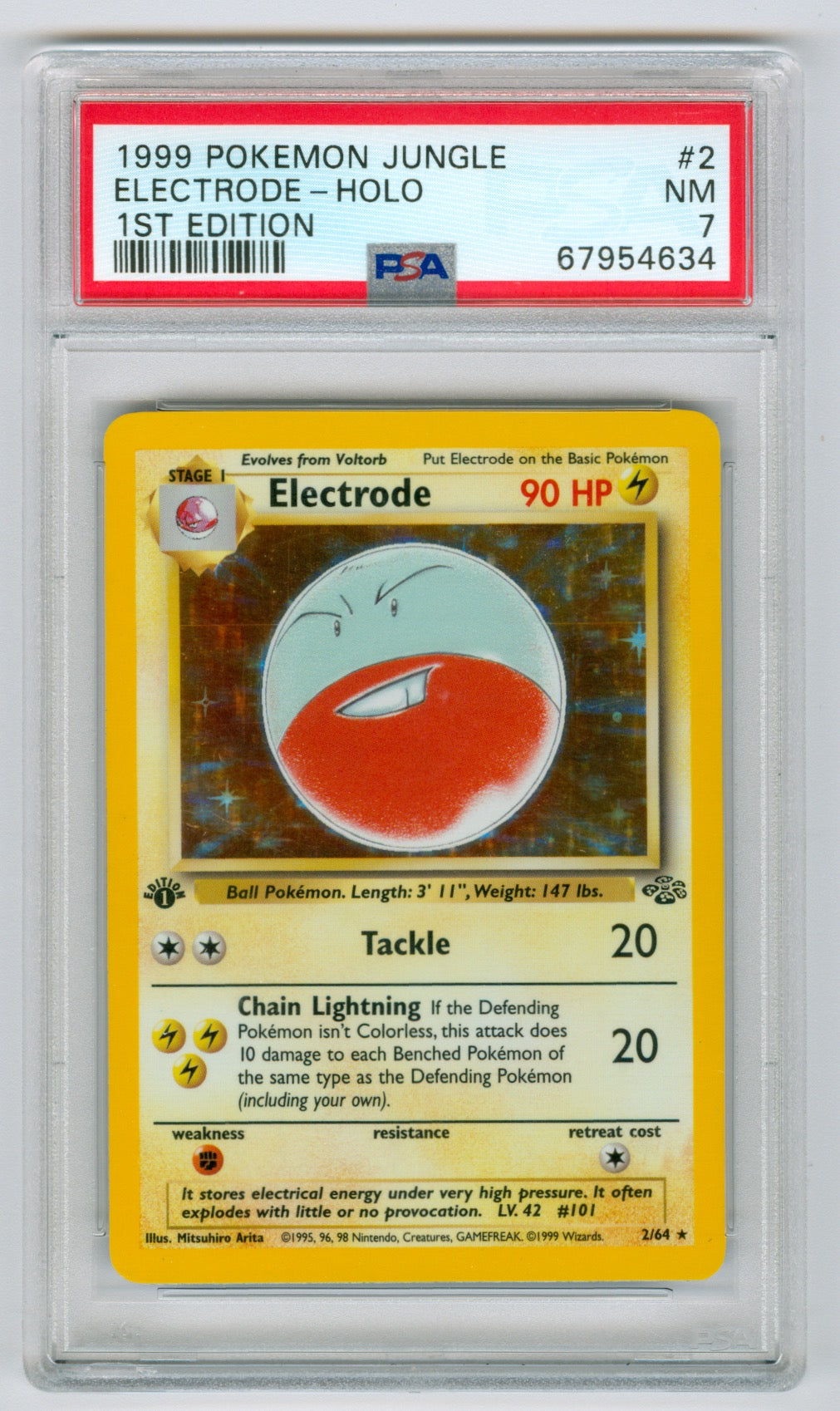1999 Pokemon Jungle 1st Edition #2 Electrode- Holo PSA 7