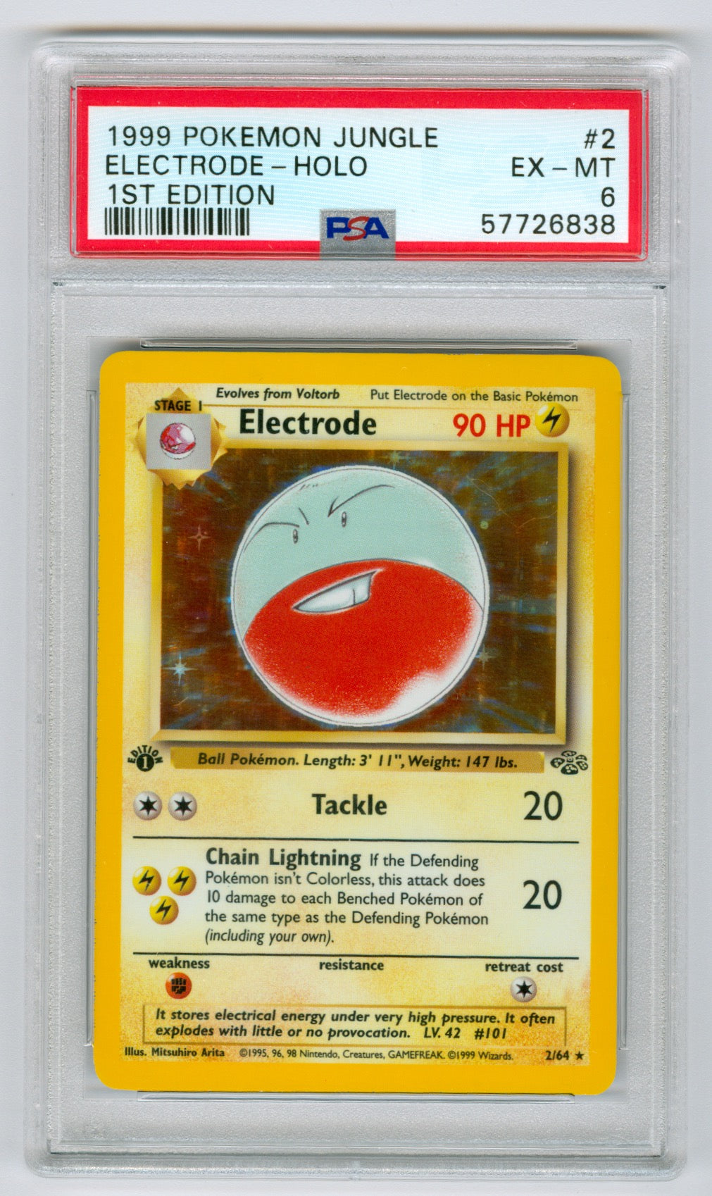 1999 Pokemon Jungle 1st Edition #2 Electrode- Holo PSA 6