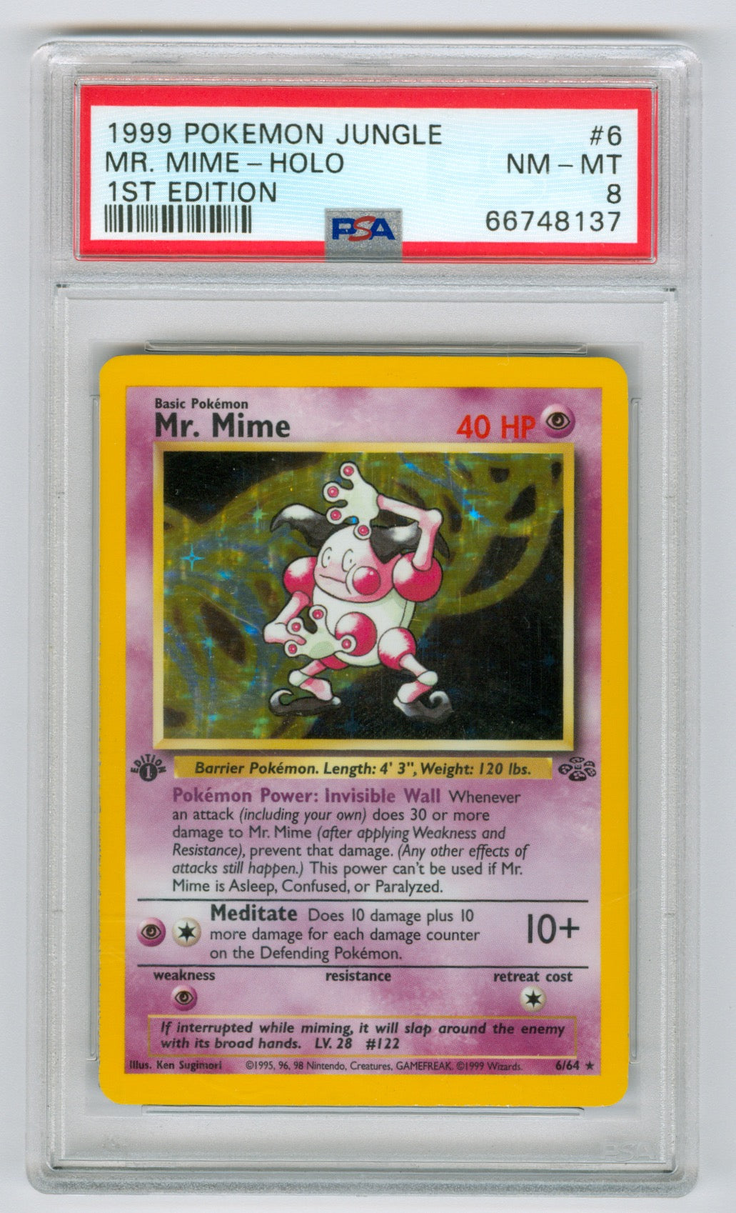 1999 Pokemon Jungle 1st Edition #6 Mr. Mime- Holo PSA 8
