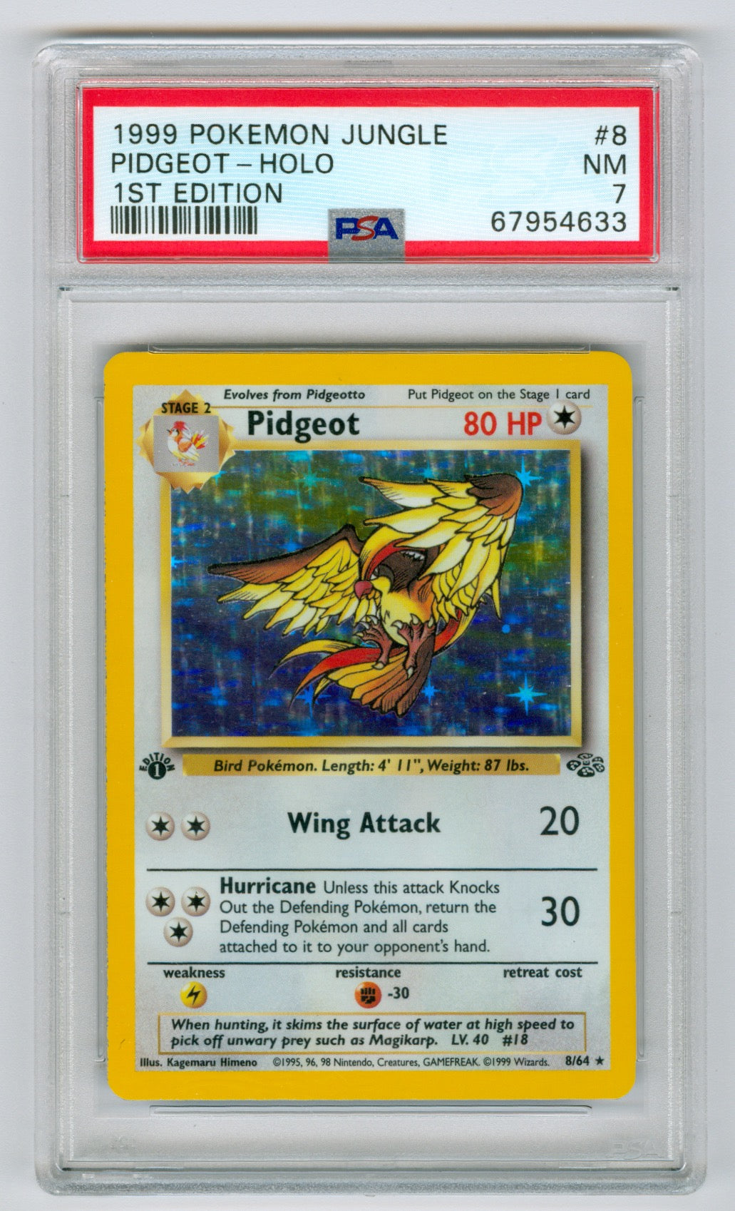 1999 Pokemon Jungle 1st Edition #8 Pidgeot- Holo PSA 7