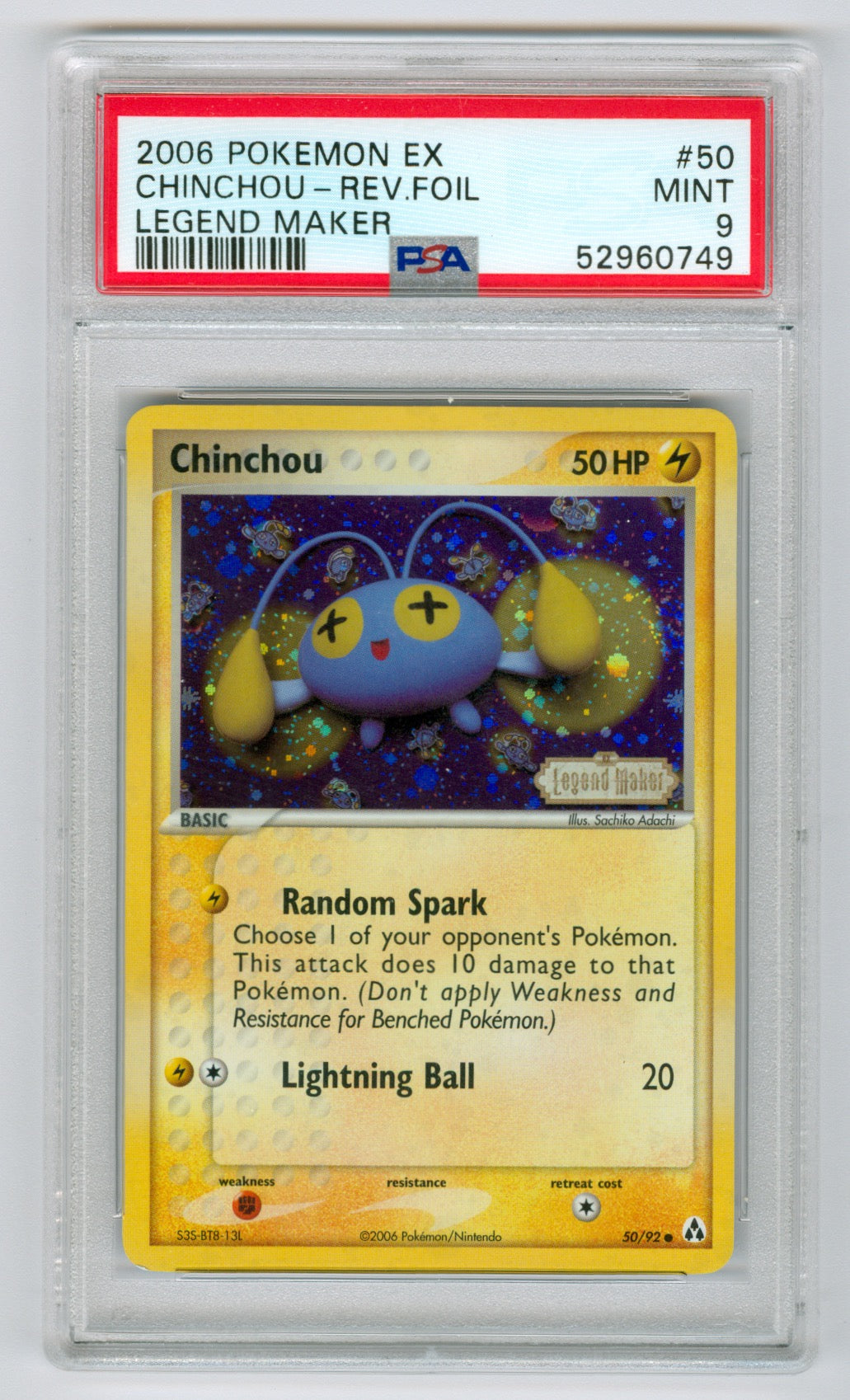 2006 Pokemon Legend Maker #50 Chinchou- Reverse Holo PSA 9