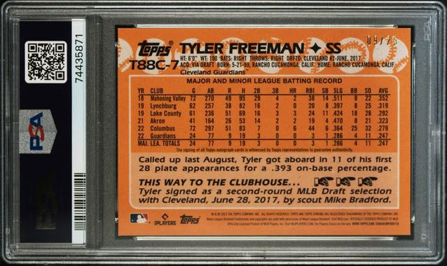 2023 Topps '88 Topps Silver Pack Chrome Autographs Orange Refractors #T88C7 Tyler Freeman #09/25 PSA 9 (Rookie) | Eastridge Sports Cards
