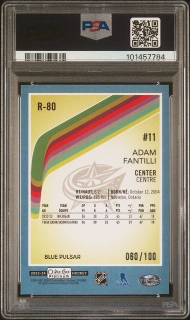 2023-24 O-Pee-Chee Platinum Retro Blue Pulsar #R80 Adam Fantilli #060/100 PSA 9 (Rookie) | Eastridge Sports Cards