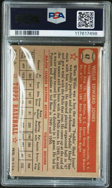 1952 Topps #47 Willie Jones PSA 3
