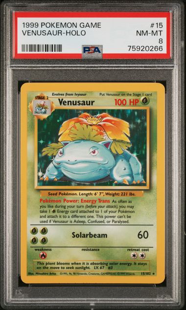 1999 Pokemon Base Set Unlimited Venusaur Holo #15 PSA 8