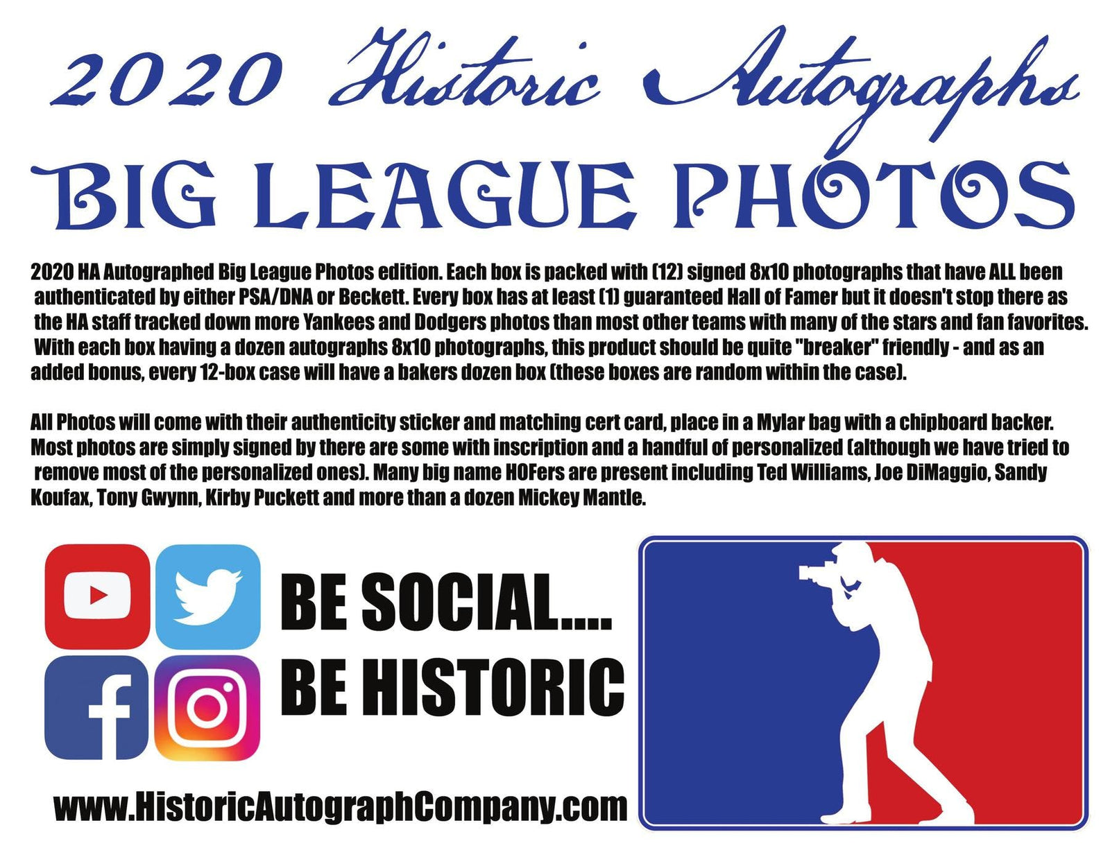 2020 Historic Autographs Big League Photos Baseball Hobby Box