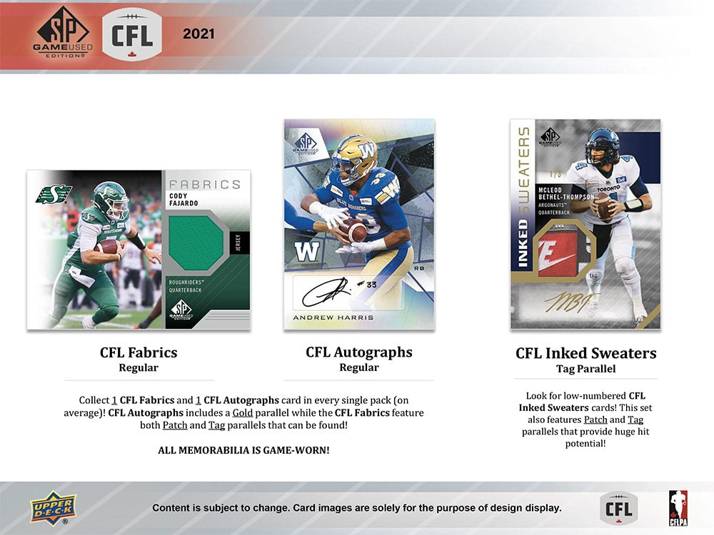 2021 Upper Deck CFL SP Game Used Hobby Pack