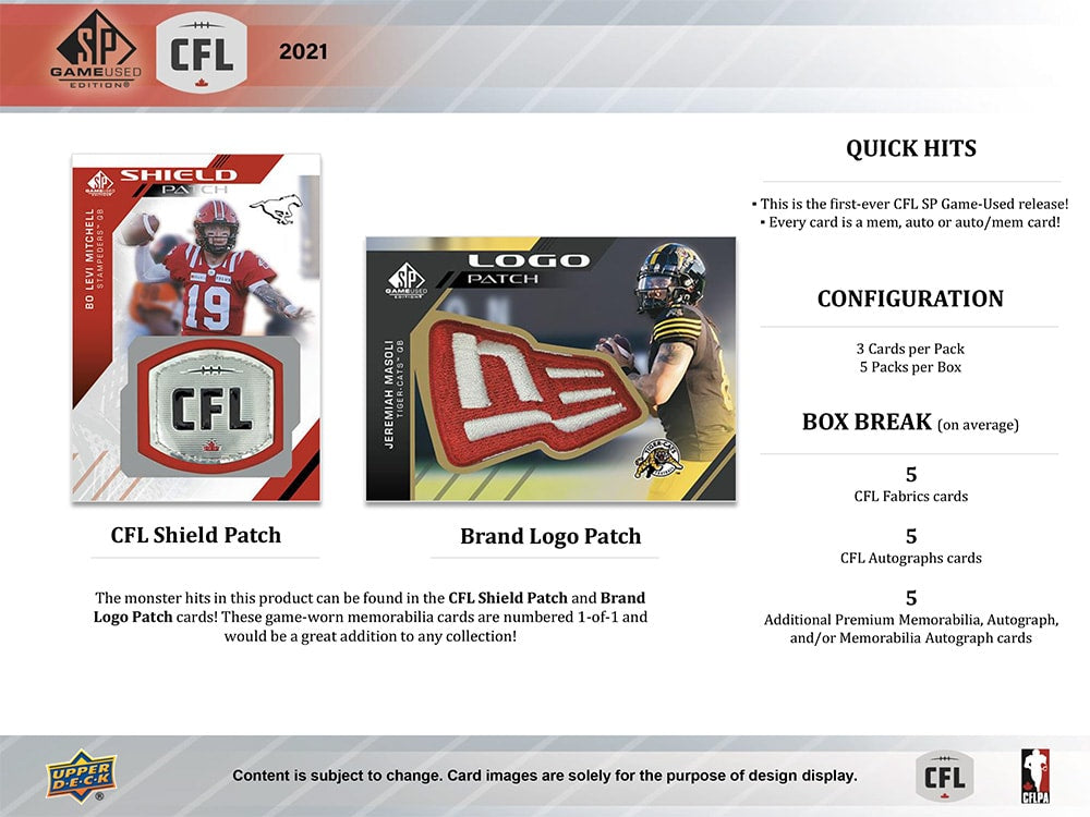 2021 Upper Deck CFL SP Game Used Hobby Inner Case (8 boxes) | Eastridge Sports Cards