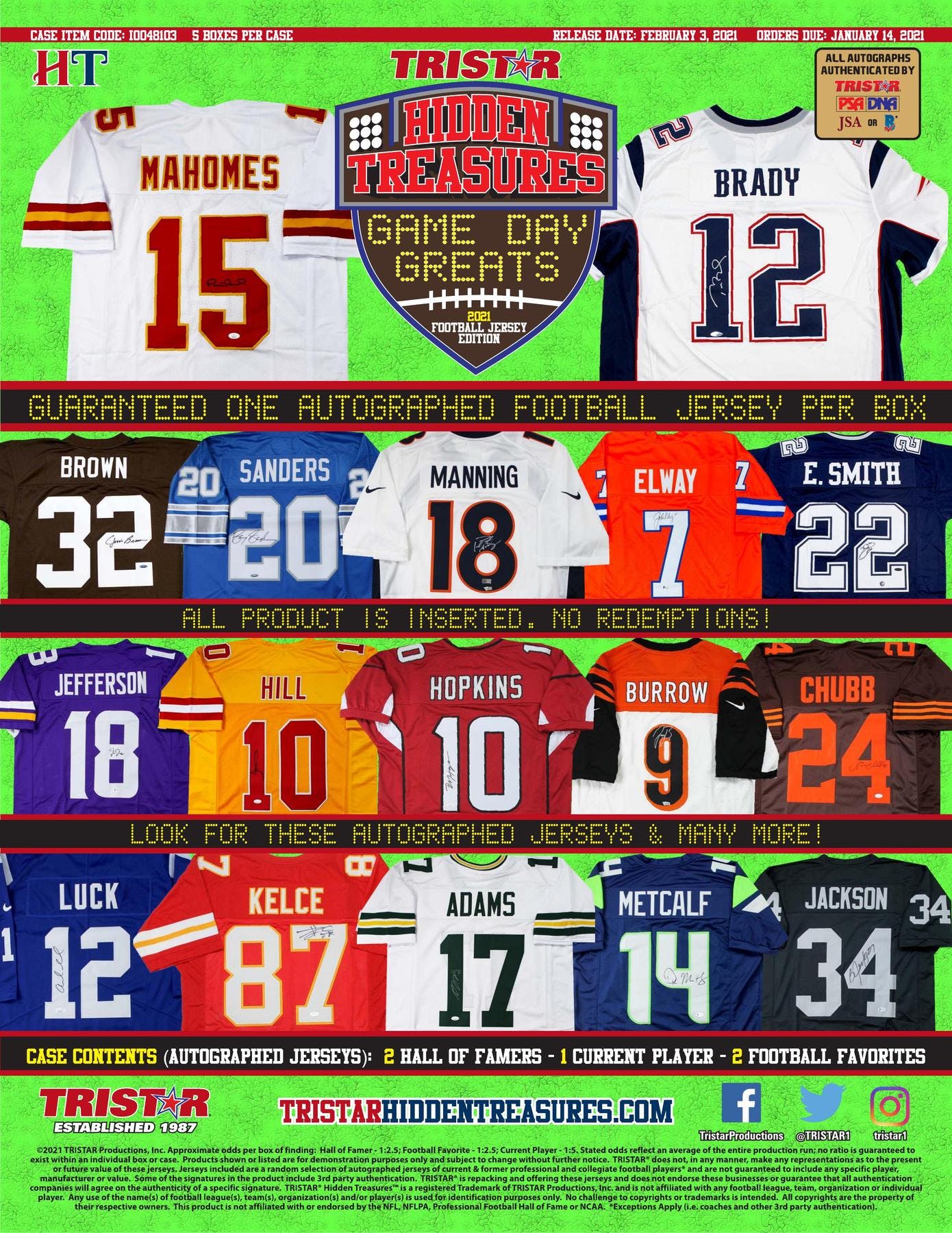 2021 Tristar Game Day Greats Mystery Autographed Football Jersey Hobby Box