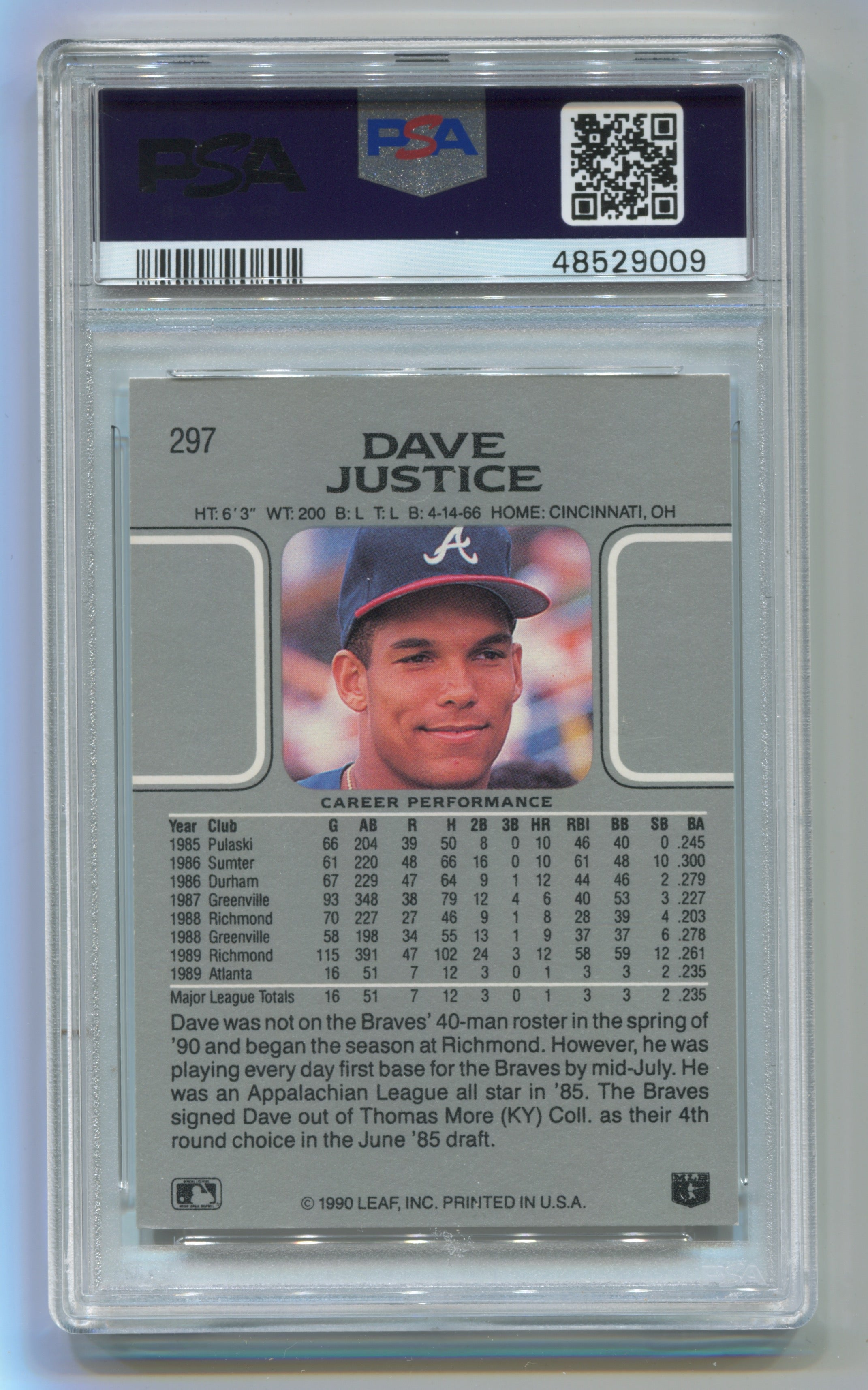 1990 Leaf #297 David Justice PSA 8 (Rookie) | Eastridge Sports Cards