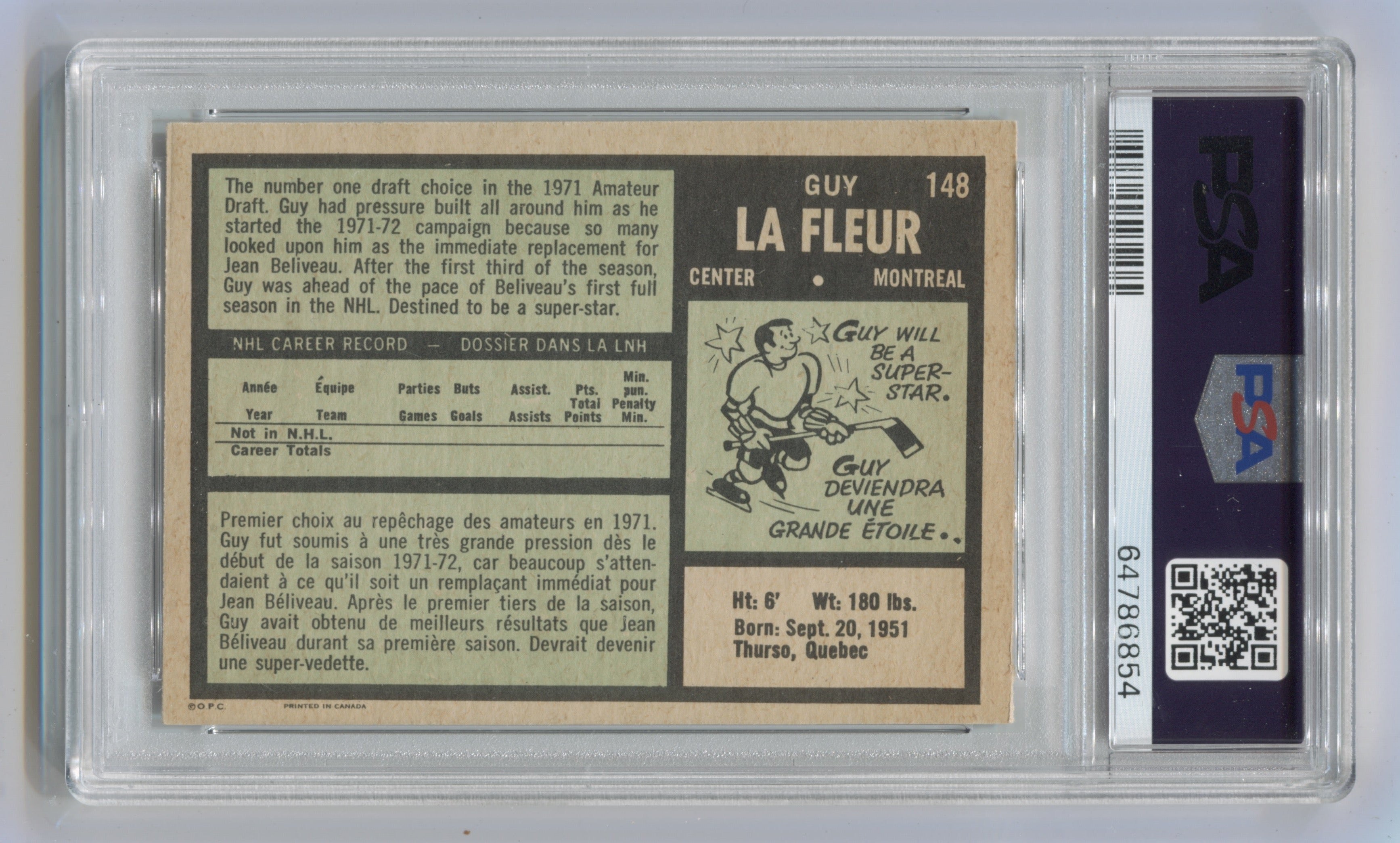 1971-72 O-Pee-Chee #148 Guy Lafleur PSA 6 (Rookie) | Eastridge Sports Cards