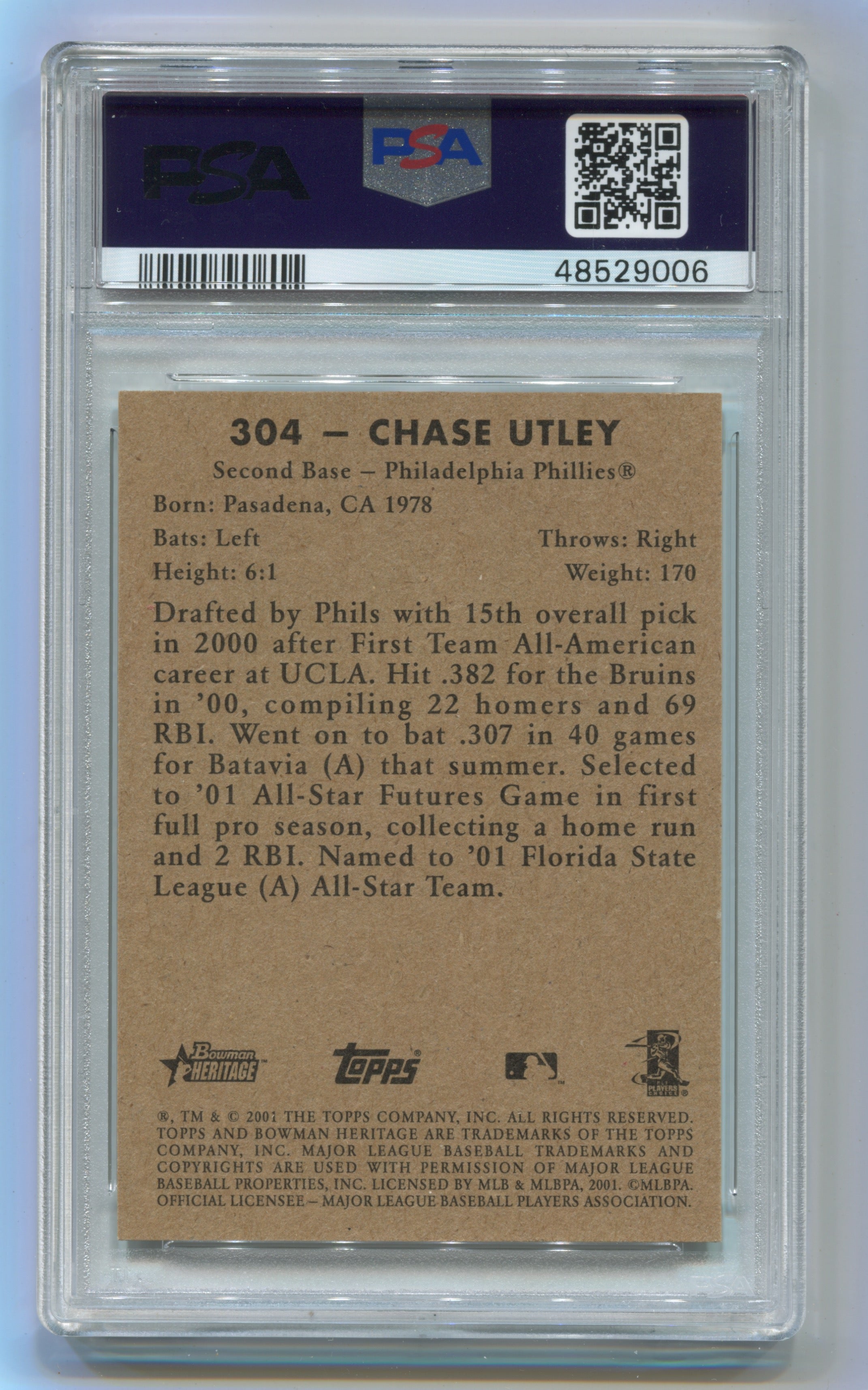 2001 Bowman Heritage #304 Chase Utley PSA 9 (Rookie) | Eastridge Sports Cards