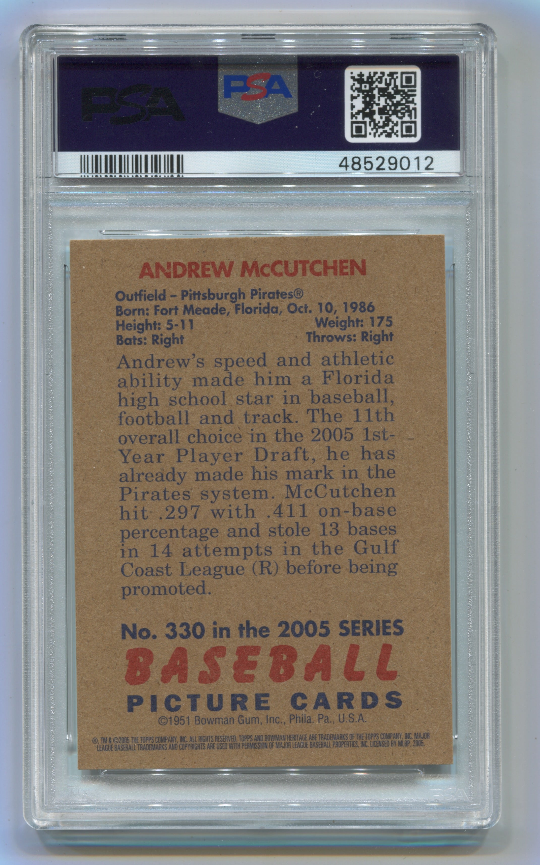 2005 Bowman Heritage #330 Andrew McCutchen PSA 8 (Rookie) | Eastridge Sports Cards