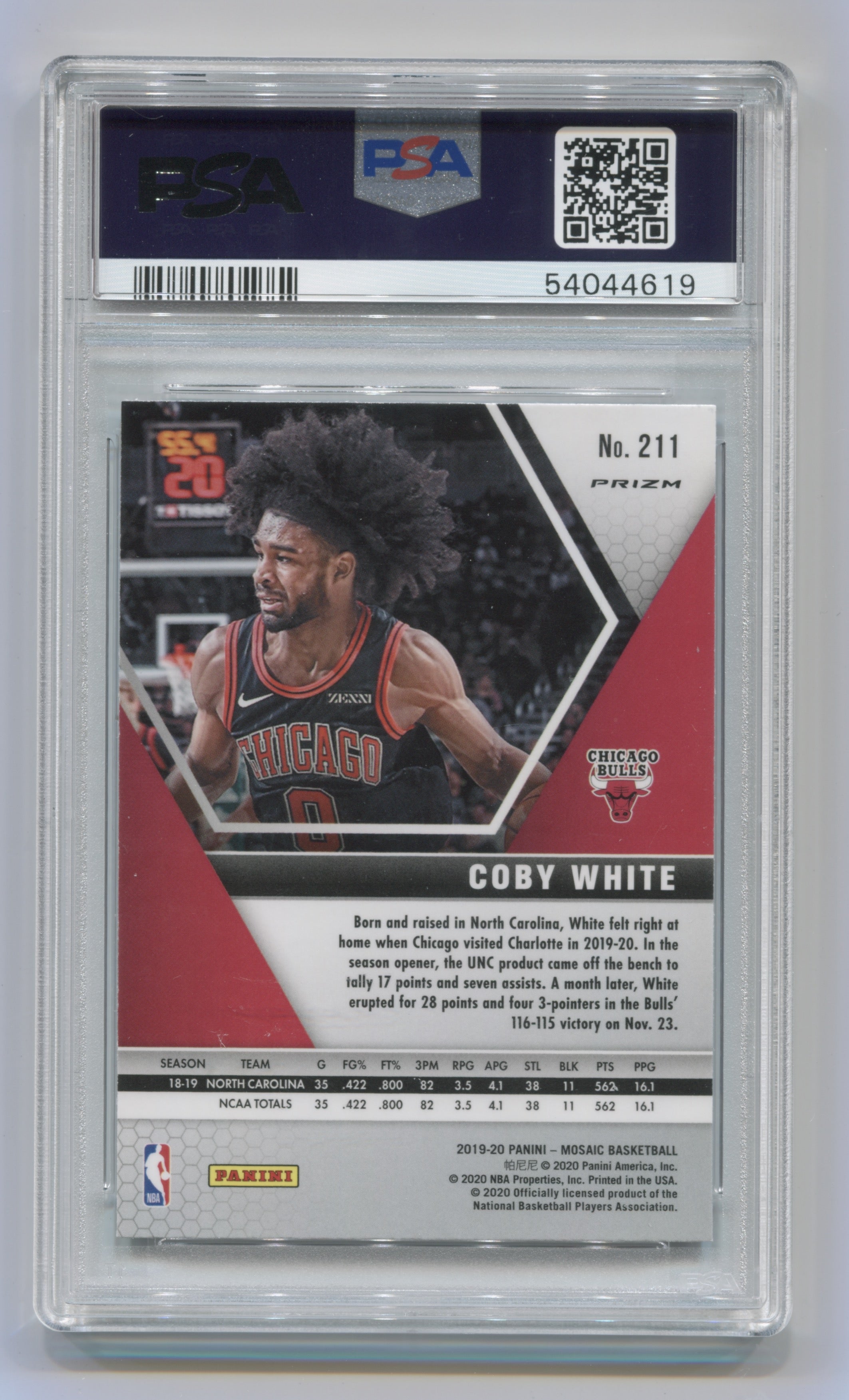 2019-20 Panini Mosaic Mosaic Reactive Blue #211 Coby White PSA 10 | Eastridge Sports Cards
