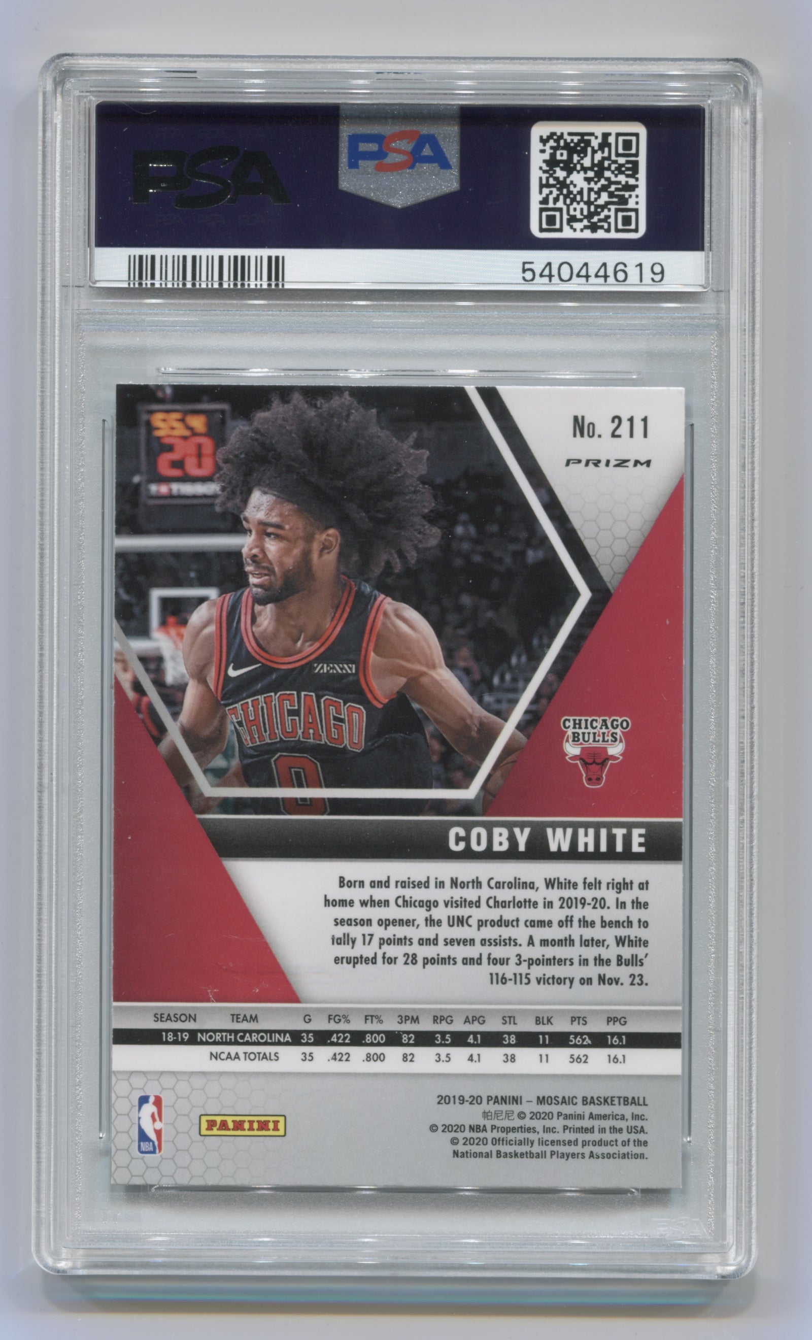 2019-20 Panini Mosaic Mosaic Reactive Blue #211 Coby White PSA 10
