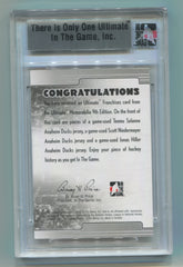 2008-09 ITG Ultimate Memorabilia 9th Edition Franchises Gold Teemu Selanne/Scott Niedermayer/Jonas Hiller #01/01 | Eastridge Sports Cards