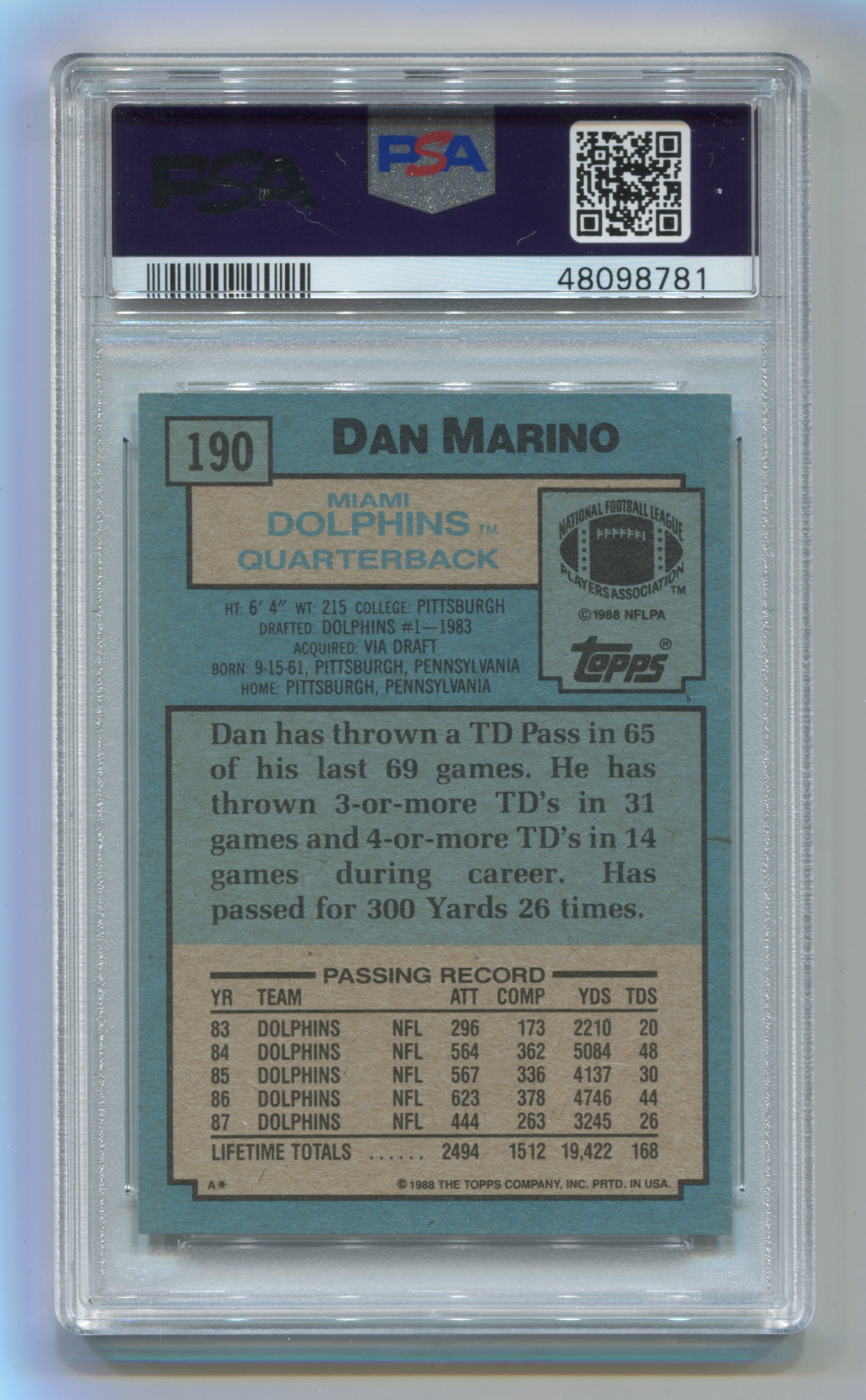 1988 Topps #190 Dan Marino PSA 9 | Eastridge Sports Cards