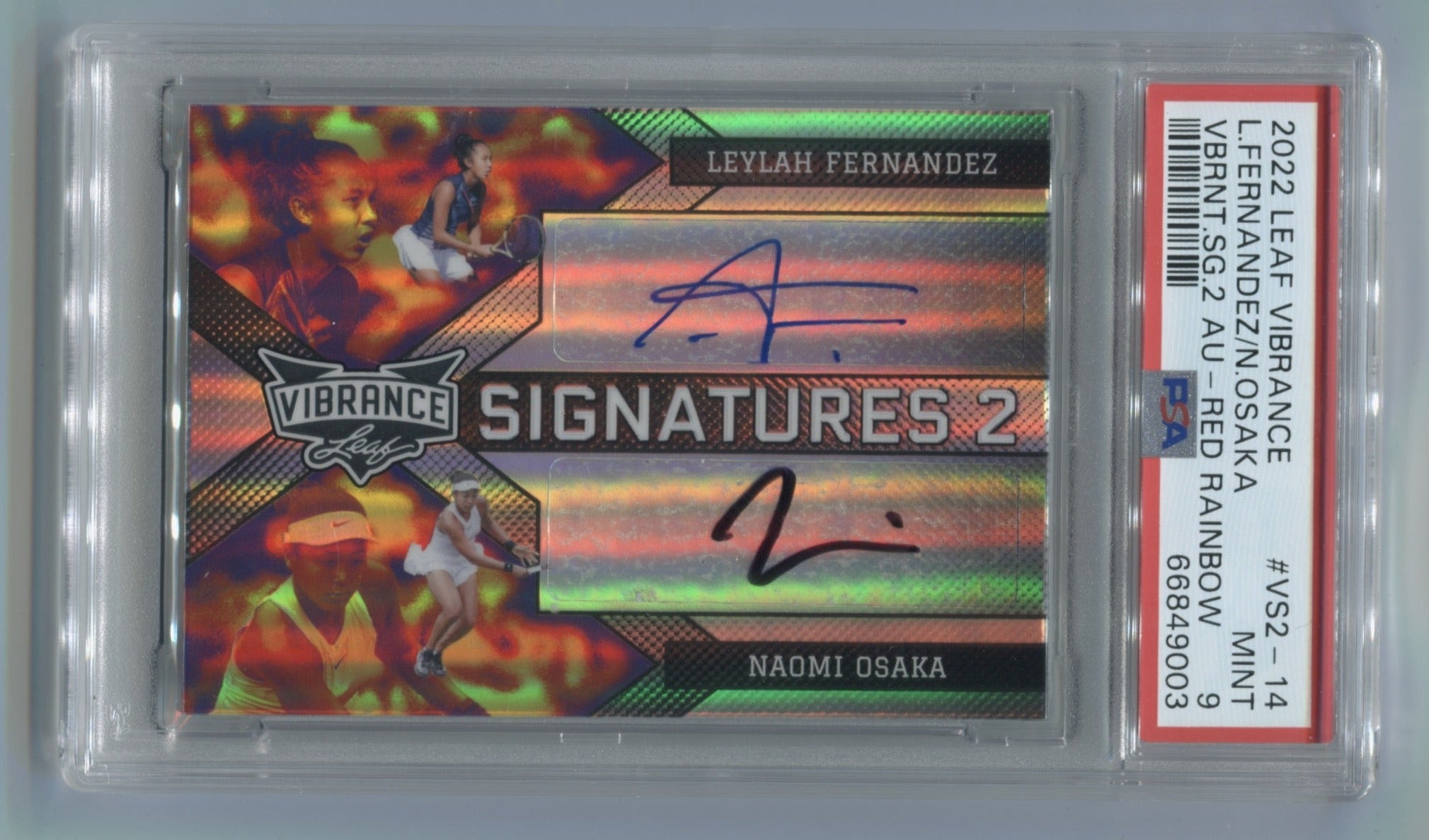 2022 Leaf Vibrance Vibrant Signatures 2 Rainbow Red #VS214 Leylah Fernandez/Naomi Osaka #2/3 PSA 9 | Eastridge Sports Cards