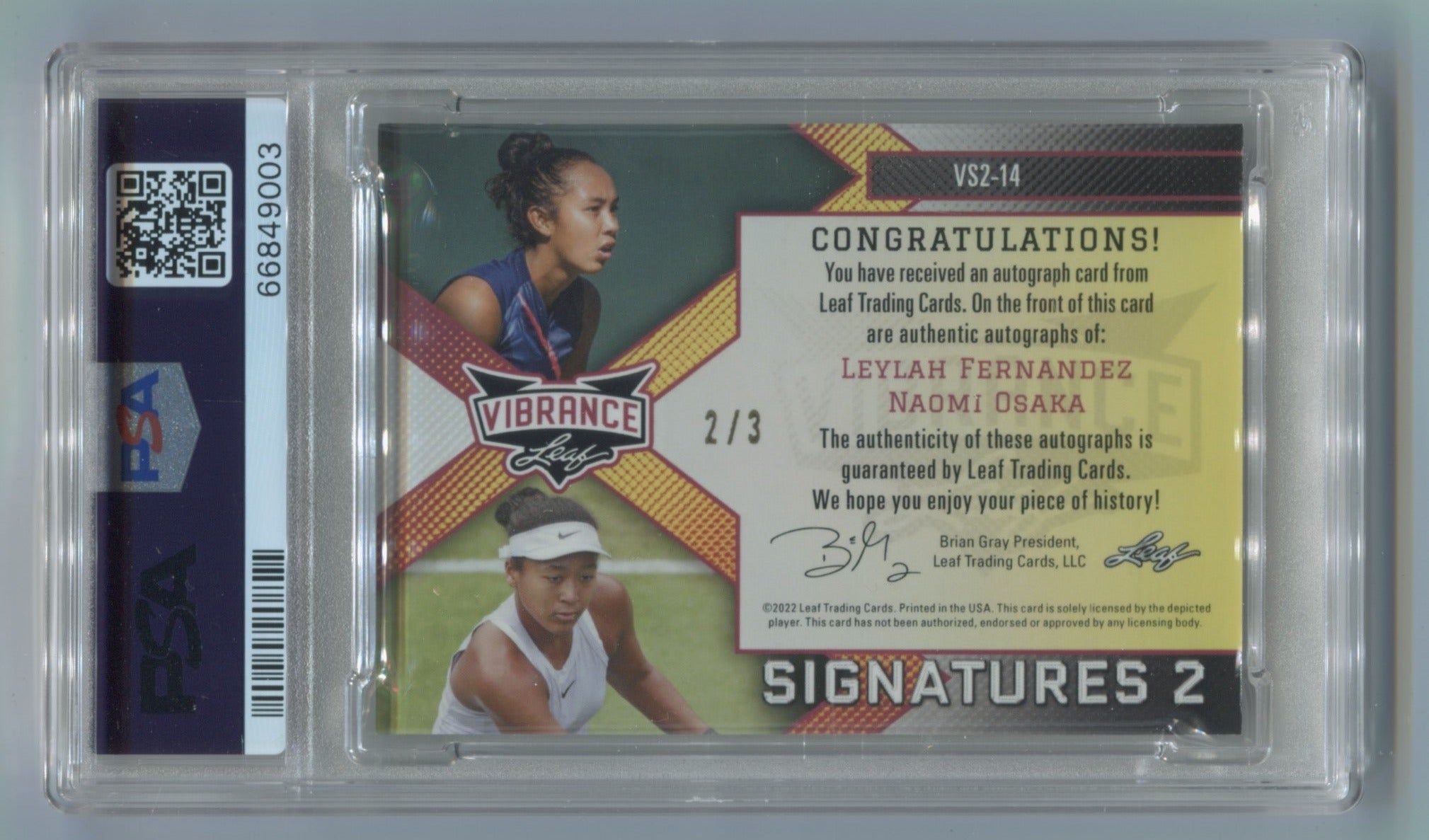 2022 Leaf Vibrance Vibrant Signatures 2 Rainbow Red #VS214 Leylah Fernandez/Naomi Osaka #2/3 PSA 9 | Eastridge Sports Cards