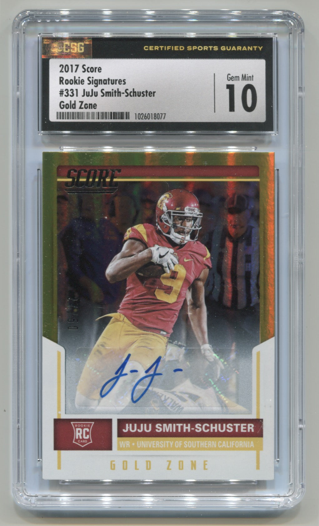 2017 Score Rookie Autographs Gold Zone #331 JuJu Smith-Schuster #27/50 CSG 10 (Auto 10) (Rookie) | Eastridge Sports Cards