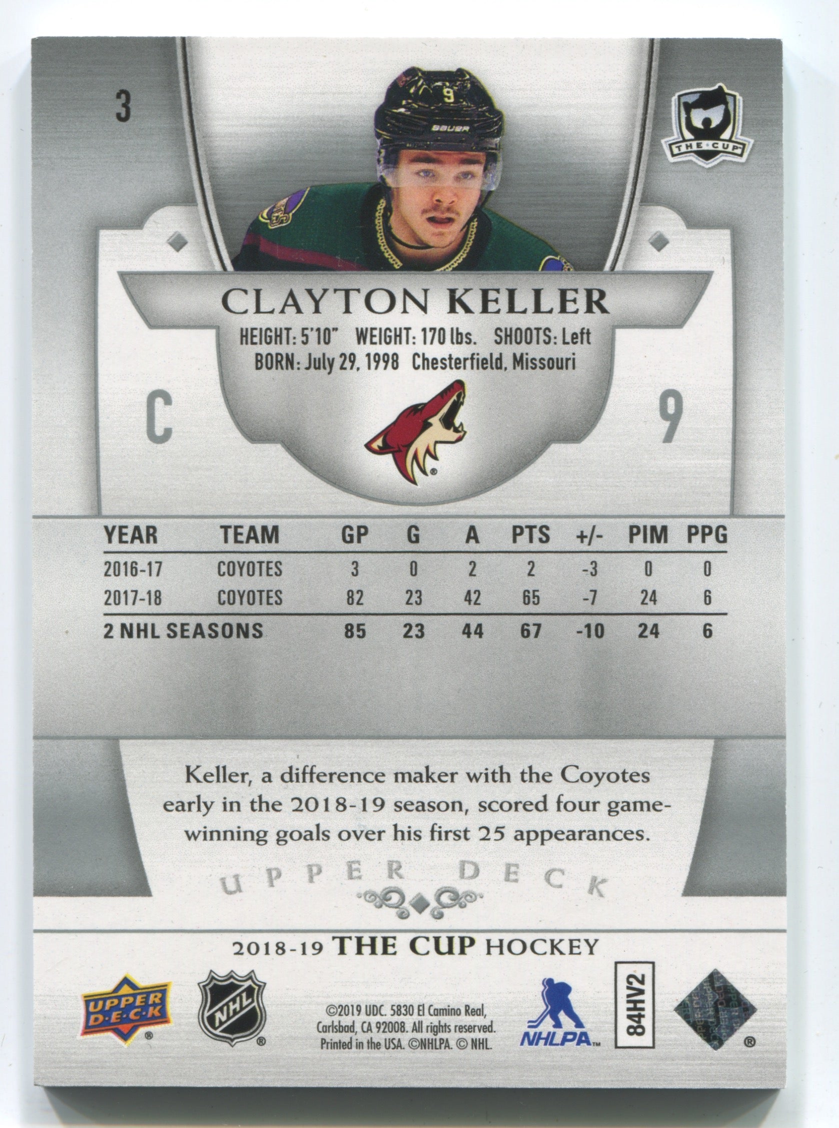 2018-19 The Cup #3 Clayton Keller #088/249 | Eastridge Sports Cards