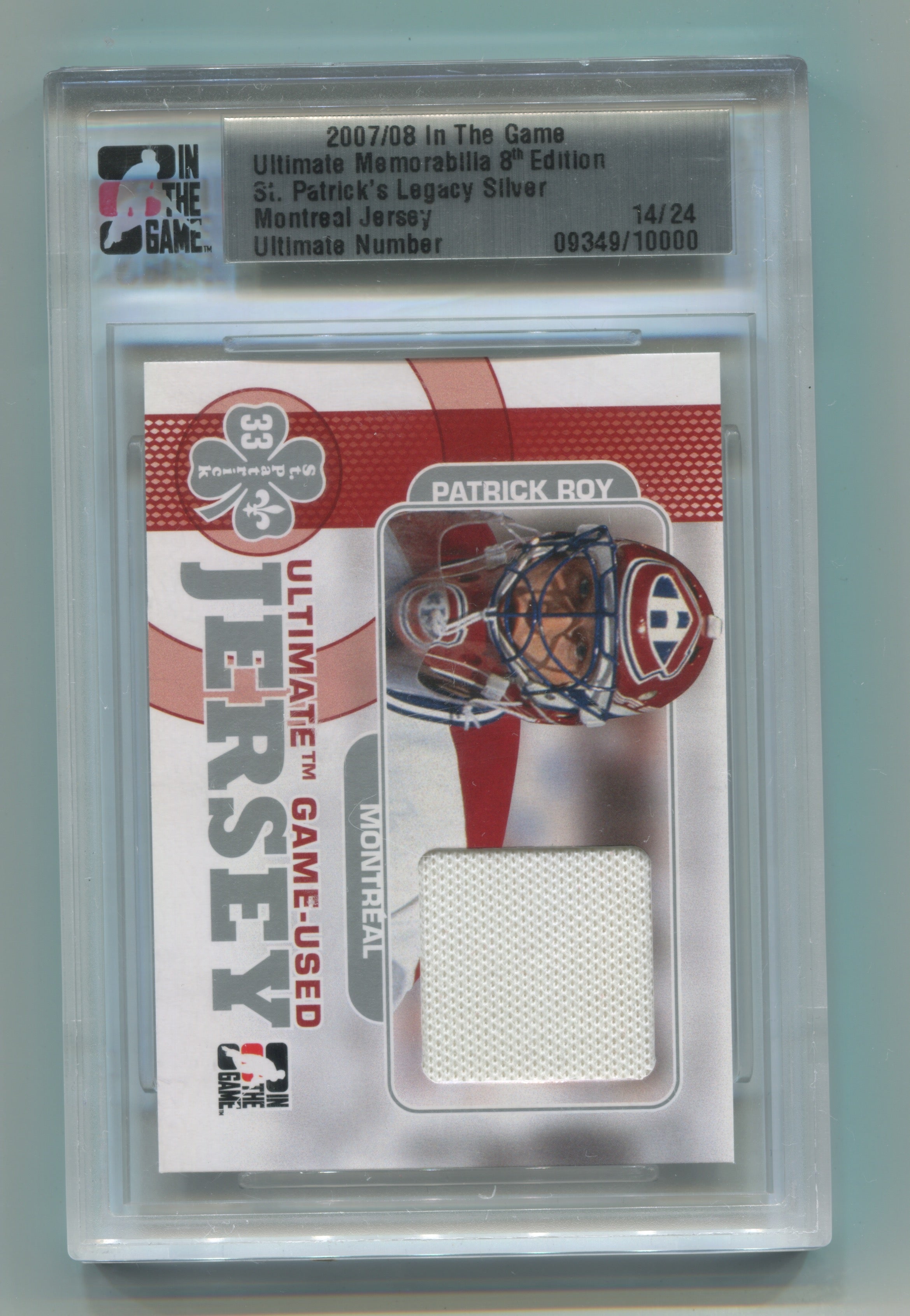2007-08 ITG Ultimate Memorabilia 8th Edition St. Patrick's Legacy Silver Patrick Roy Montreal Jersey #14/24 | Eastridge Sports Cards