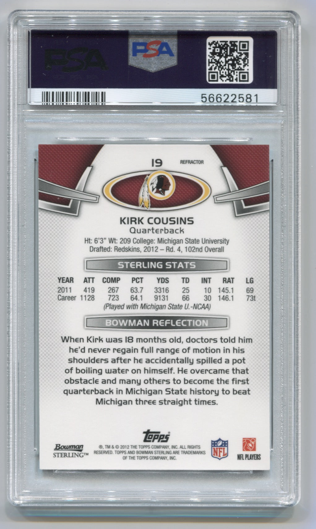 2012 Bowman Sterling Gold Refractors #19 Kirk Cousins #25/50 PSA 9 (Rookie) | Eastridge Sports Cards