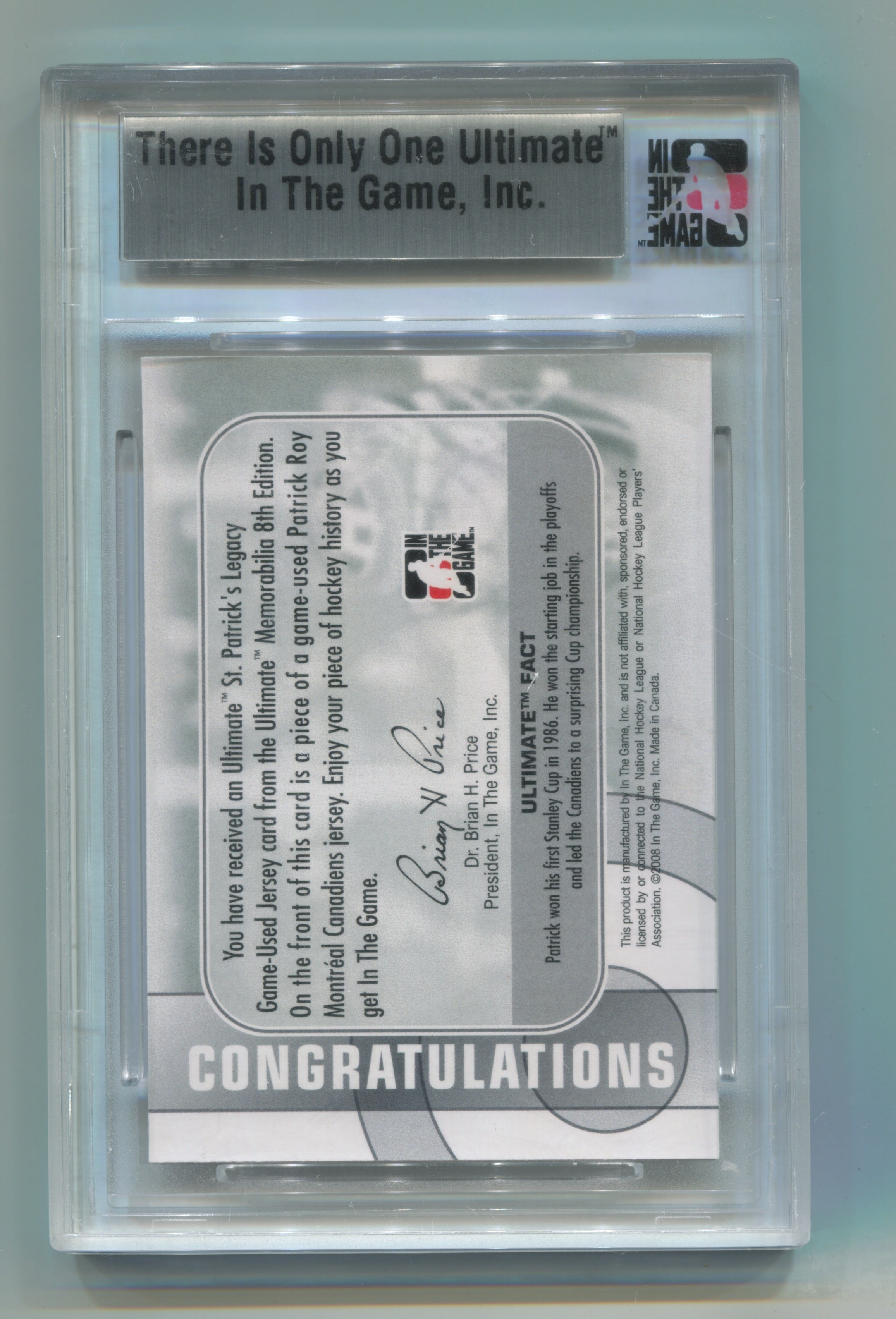 2007-08 ITG Ultimate Memorabilia 8th Edition St. Patrick's Legacy Silver Patrick Roy Montreal Jersey #14/24 | Eastridge Sports Cards