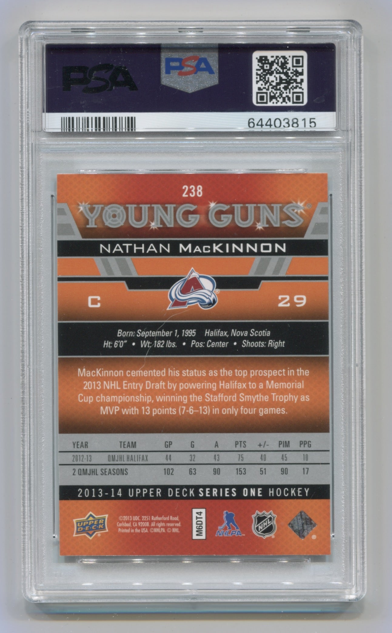 2013-14 Upper Deck #238 Nathan MacKinnon PSA 10 (Rookie) | Eastridge Sports Cards