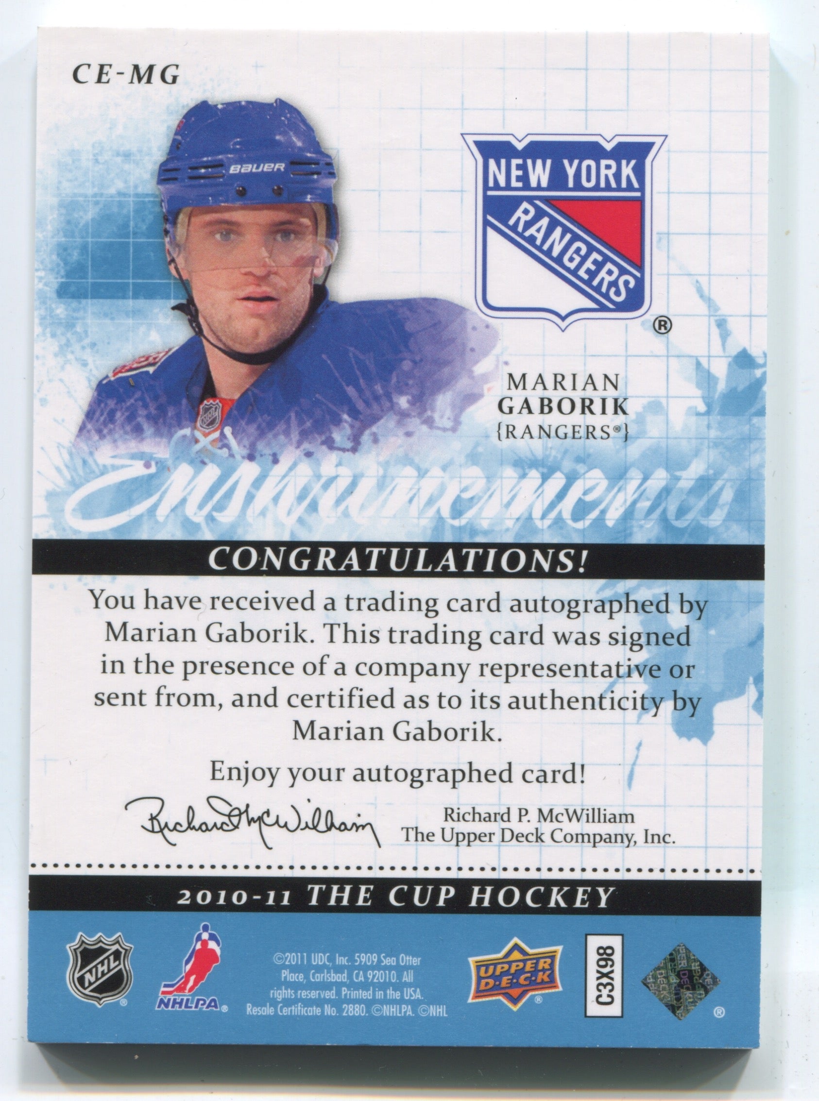 2010-11 The Cup Enshrinements #CEMG Marian Gaborik #12/50 | Eastridge Sports Cards