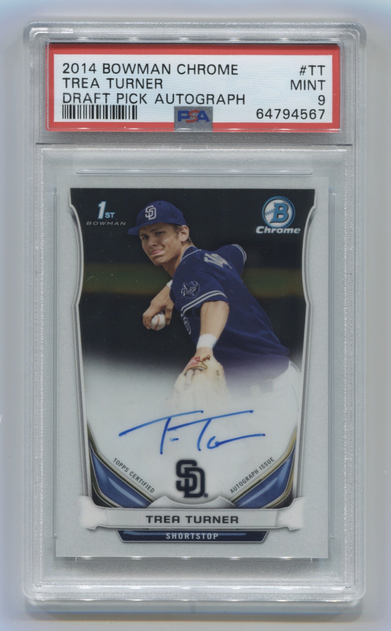 2014 Bowman Chrome Draft Draft Pick Autographs #BCATT Trea Turner PSA 9 | Eastridge Sports Cards