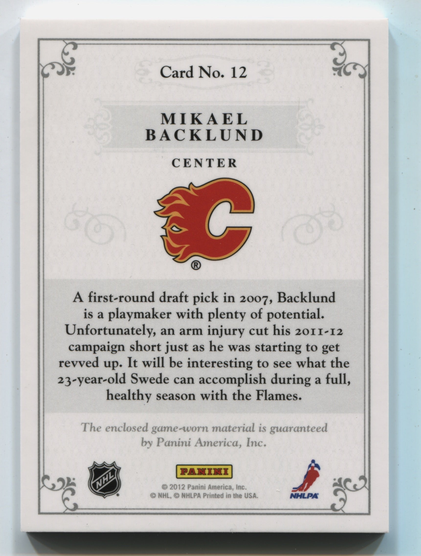 2011-12 Dominion Jerseys Prime #12 Mikael Backlund #17/25 | Eastridge Sports Cards