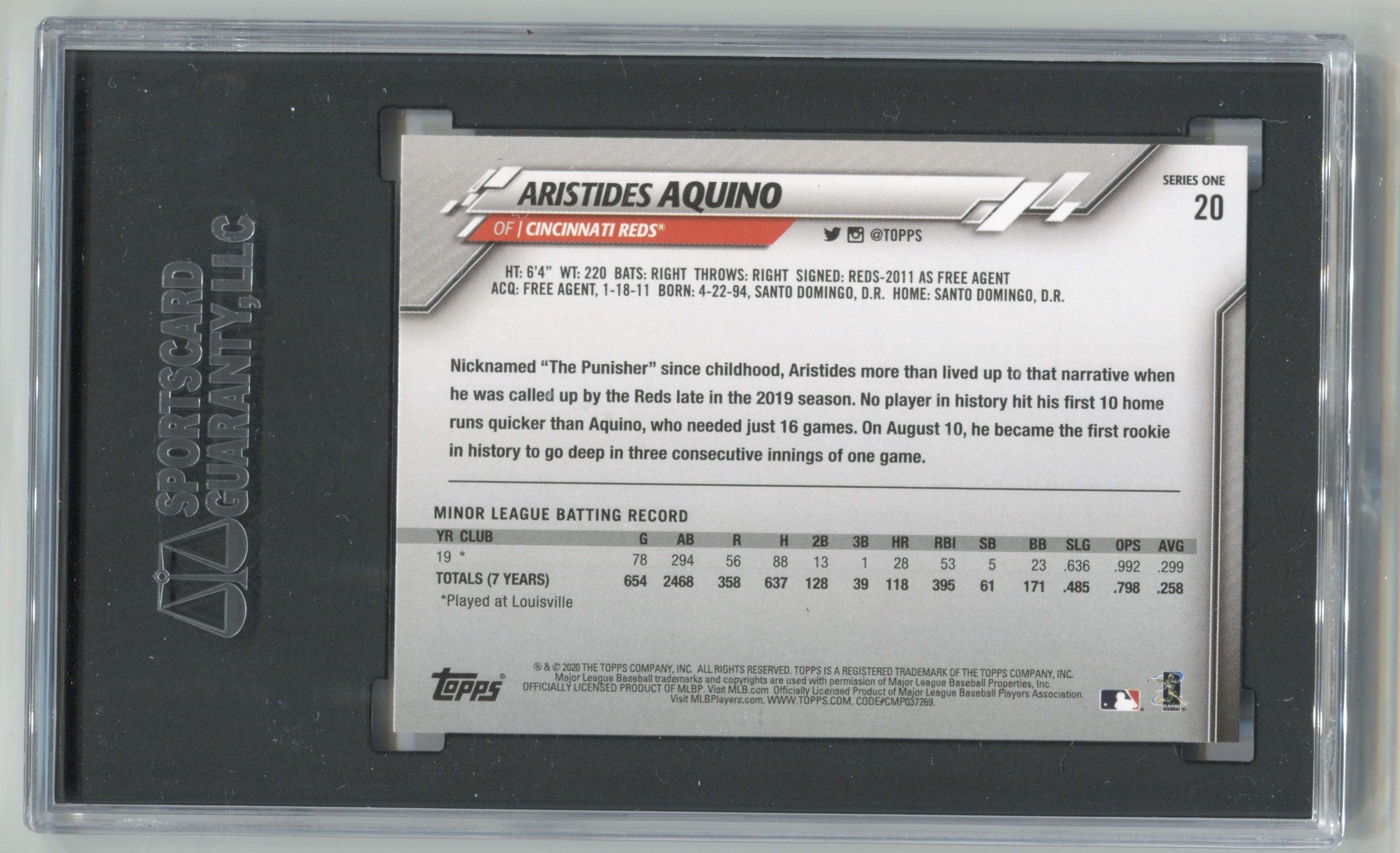 2020 Topps #20 Aristides Aquino SGC 10 (Rookie) | Eastridge Sports Cards