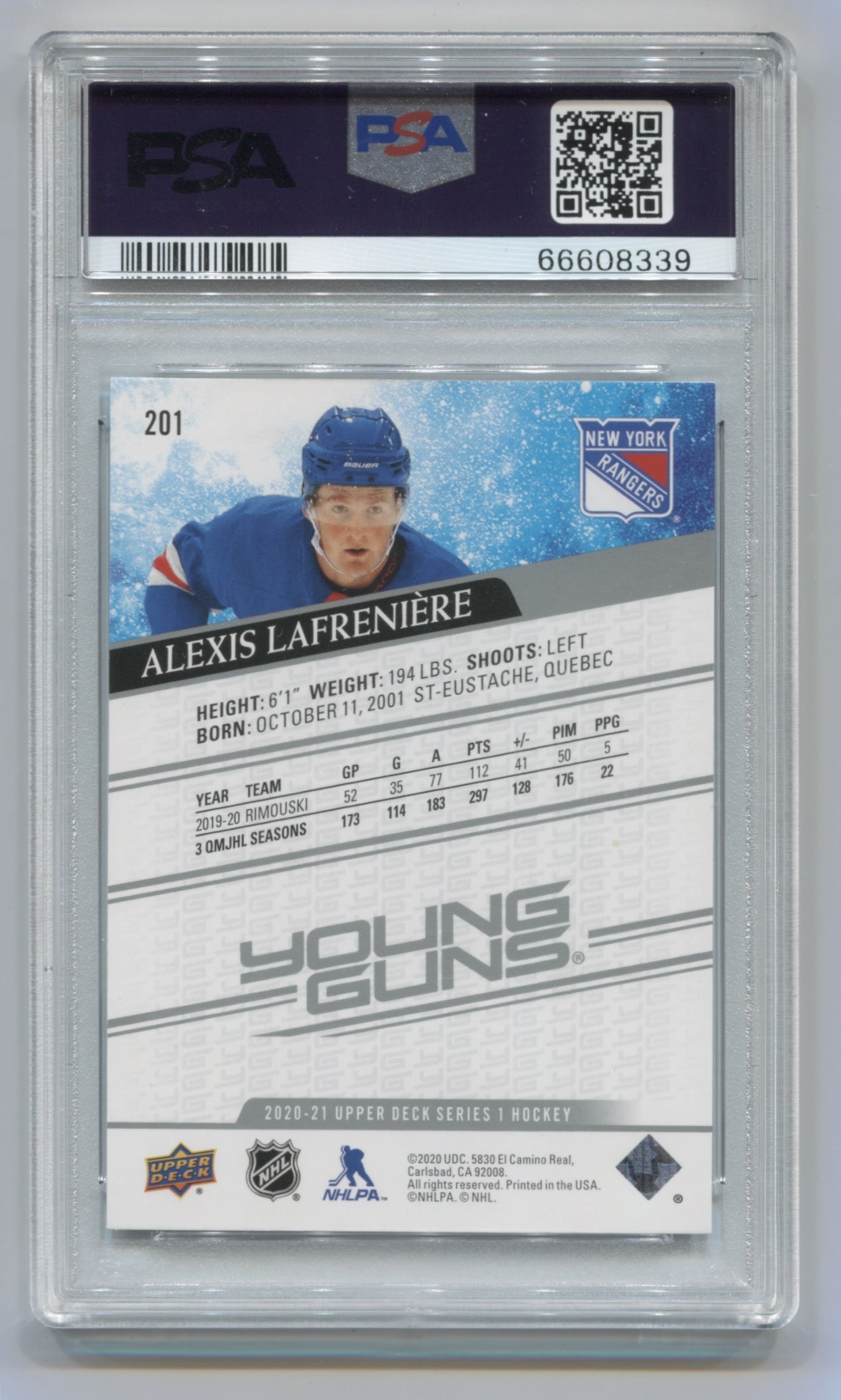 2020-21 Upper Deck #201 Alexis Lafreniere PSA 9 (Rookie) | Eastridge Sports Cards