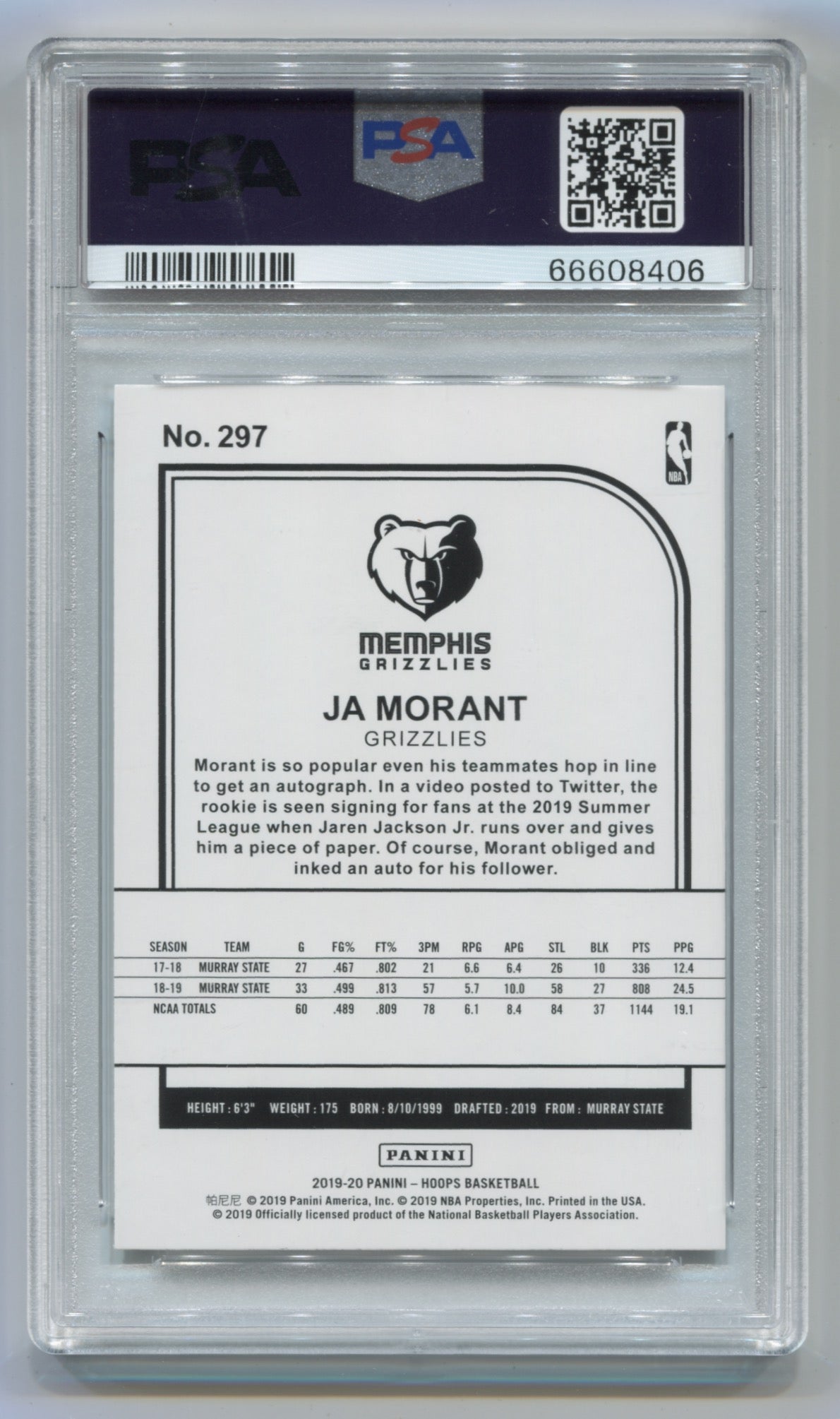 2019-20 Hoops #297 Ja Morant PSA 9 (Rookie) | Eastridge Sports Cards