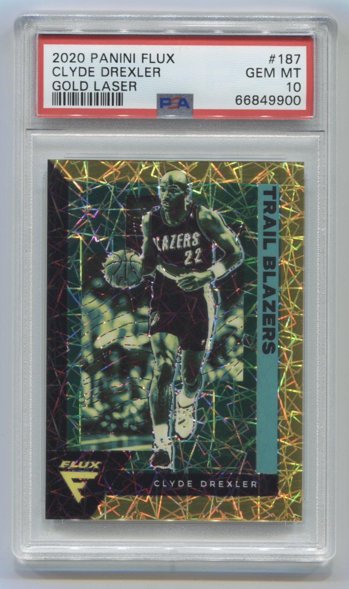 2020-21 Panini Flux Gold Laser #187 Clyde Drexler #02/10 PSA 10 | Eastridge Sports Cards
