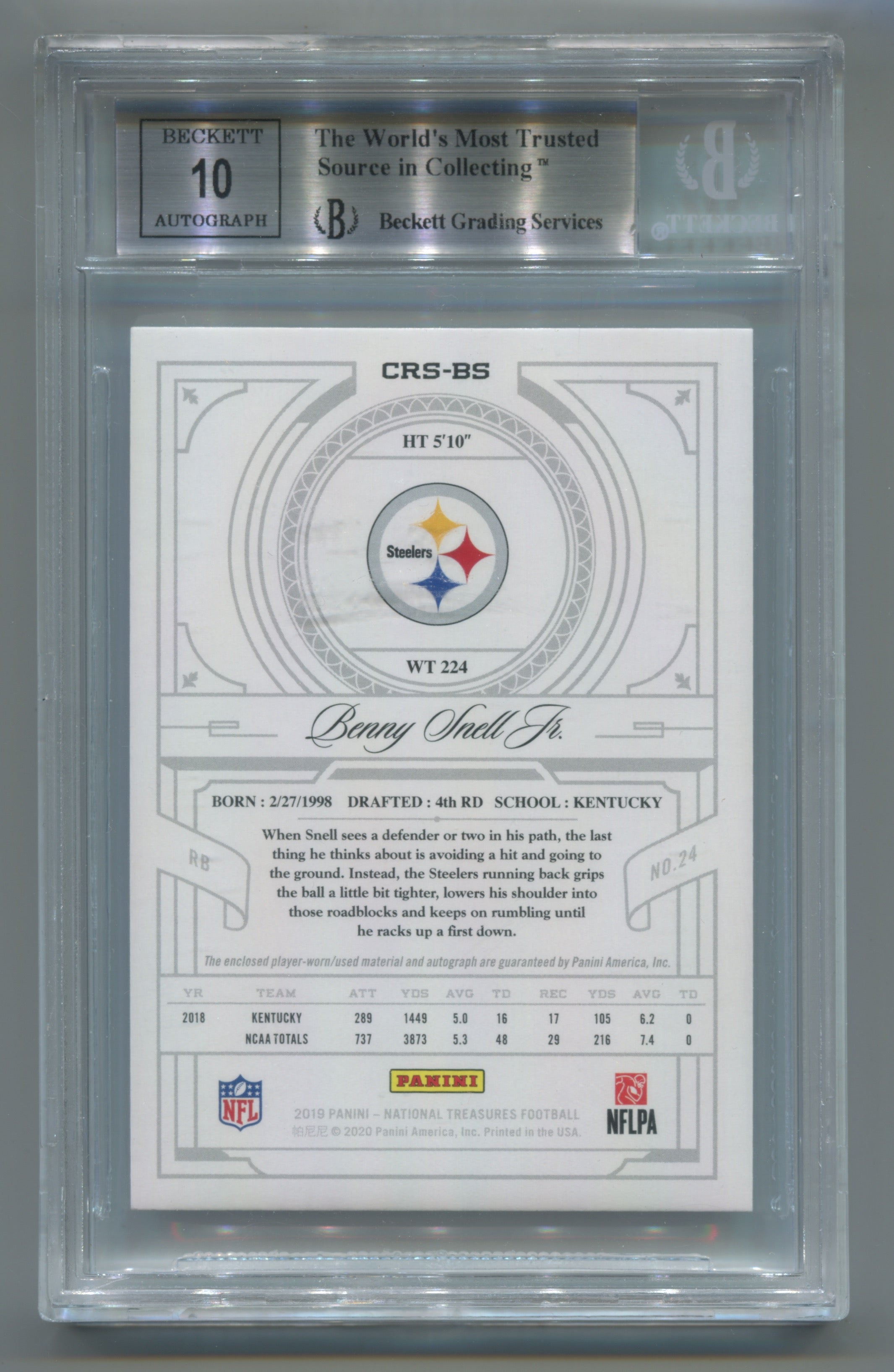 2019 Panini National Treasures Crossover Rookie Patch Autographs Holo Gold #07/25 #34 Benny Snell Jr. BGS 8.5/10 | Eastridge Sports Cards